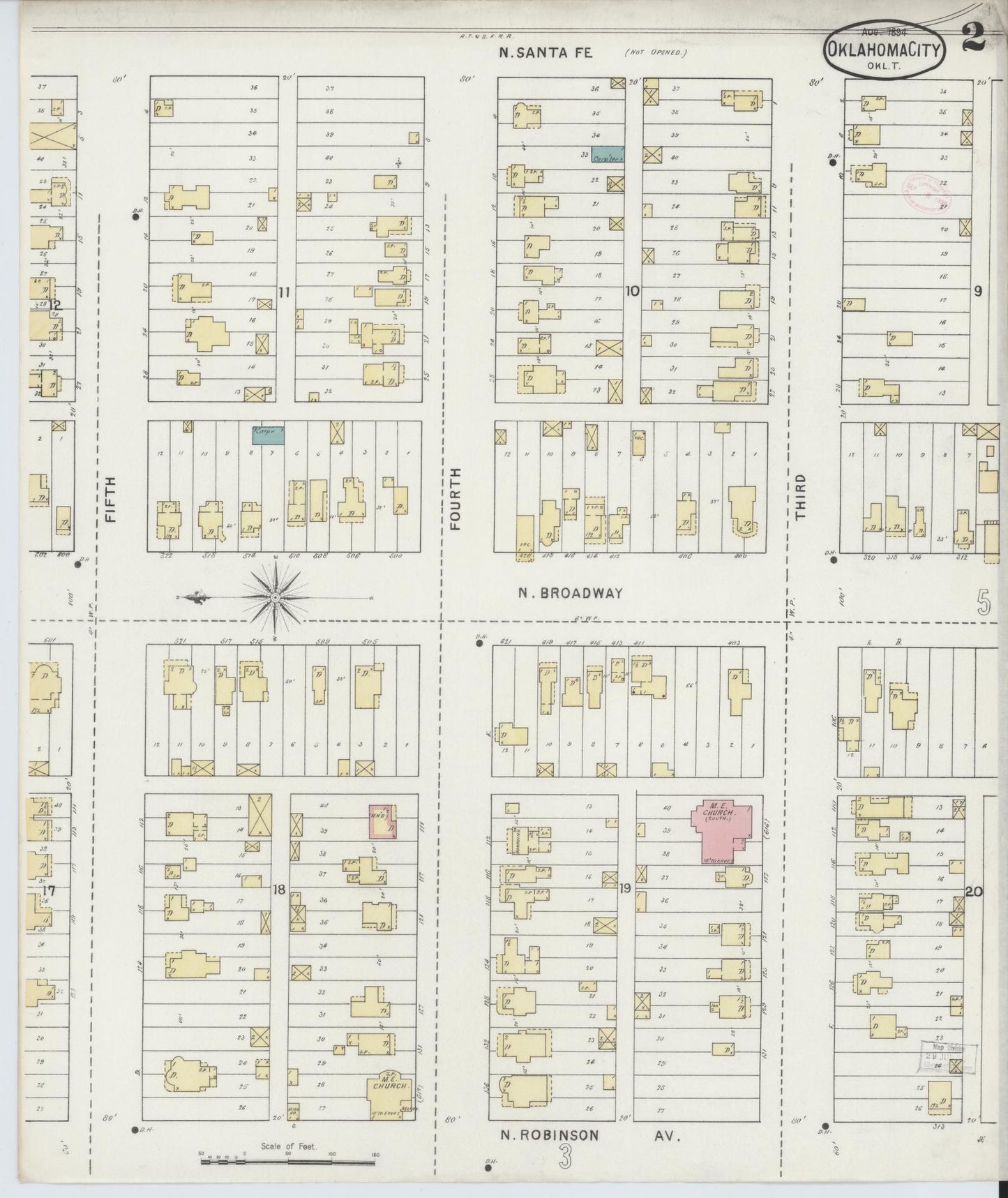 Sanborn Fire Insurance Map from Oklahoma City, Oklahoma County, Oklahoma (1894), Sheet #0002 - Complete Map Set gallery image, historic Sanborn map, vintage wall art, Oklahoma City Oklahoma