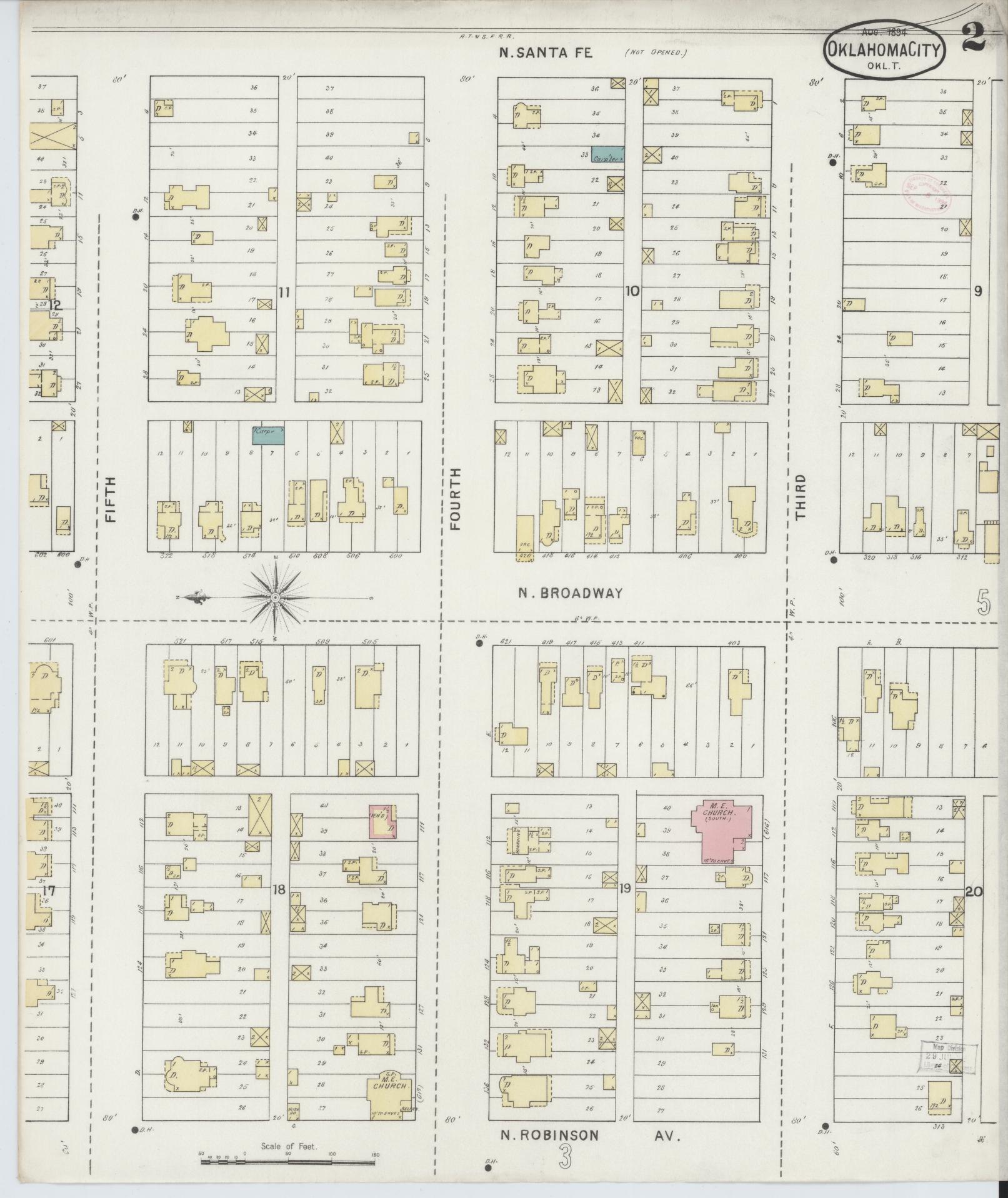 Sanborn Fire Insurance Map from Oklahoma City, Oklahoma County, Oklahoma (1894), Sheet #0002 - Complete Map Set gallery image, historic Sanborn map, vintage wall art, Oklahoma City Oklahoma