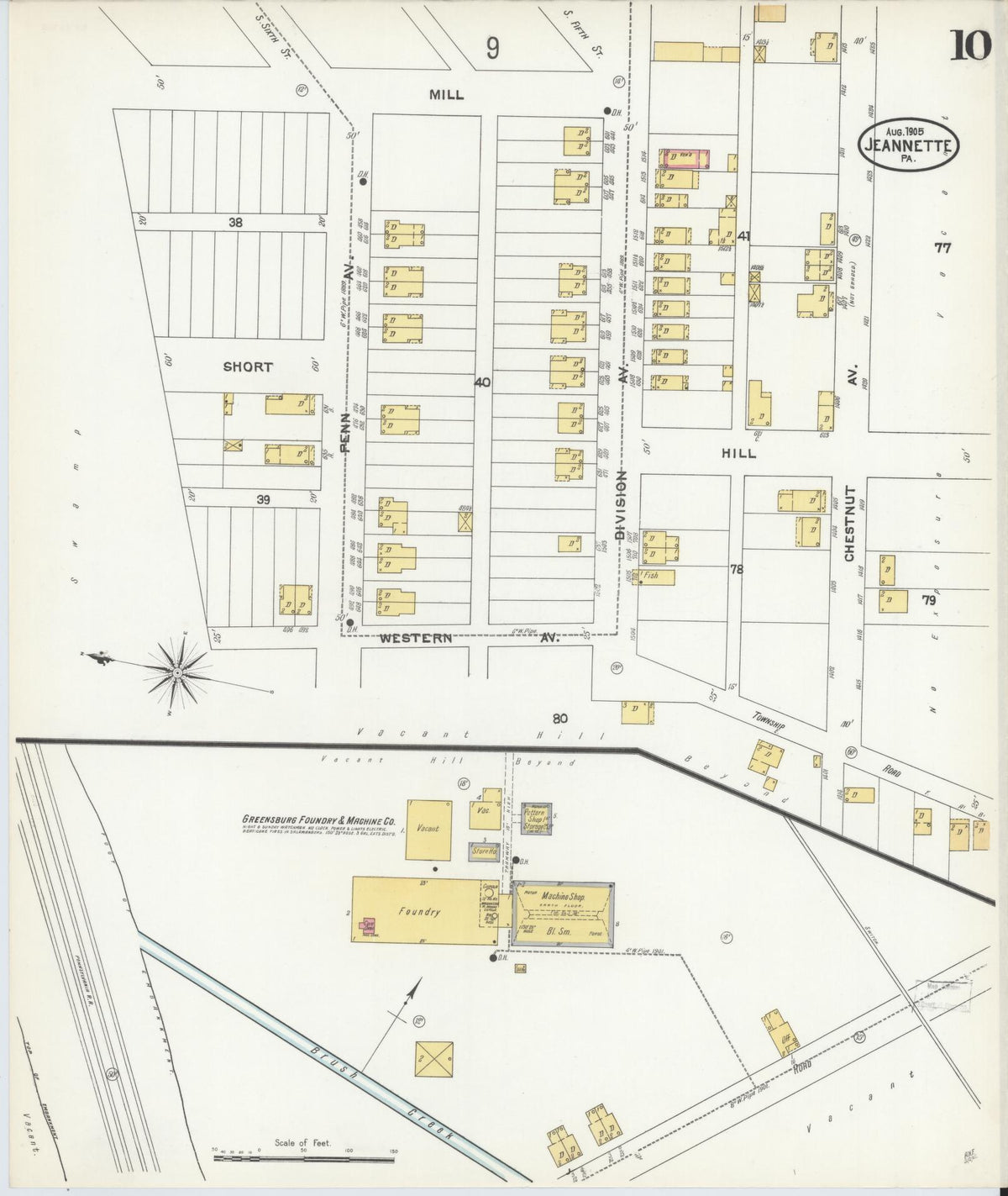 Sanborn Fire Insurance Map from Jeannette, Westmoreland County, Pennsylvania (1905), Sheet #0010 - Complete Map Set gallery image, historic Sanborn map, vintage wall art, Pennsylvania Pennsylvania