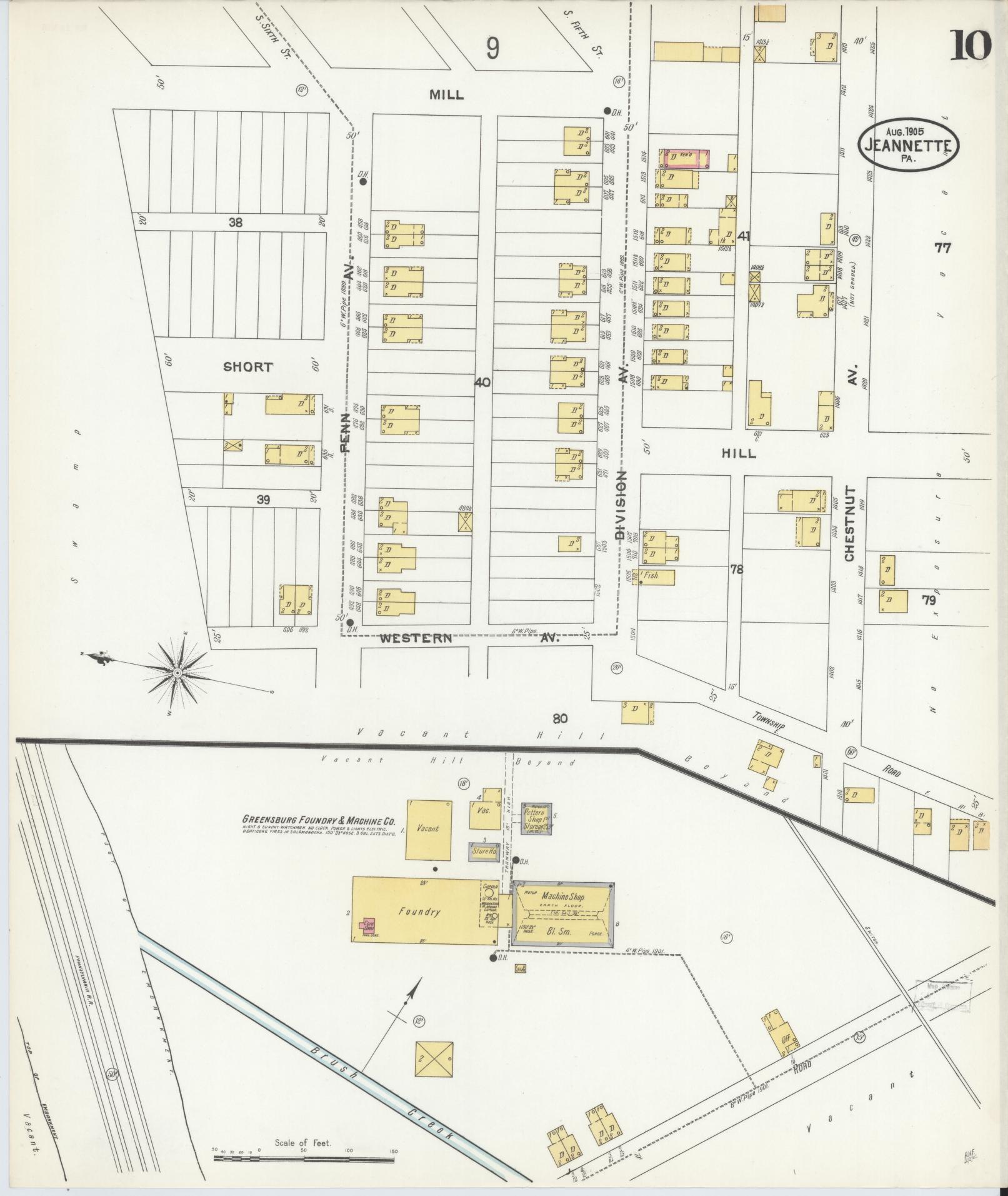 Sanborn Fire Insurance Map from Jeannette, Westmoreland County, Pennsylvania (1905), Sheet #0010 - Complete Map Set gallery image, historic Sanborn map, vintage wall art, Pennsylvania Pennsylvania