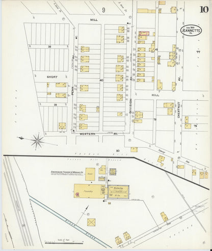 Sanborn Fire Insurance Map from Jeannette, Westmoreland County, Pennsylvania (1905), Sheet #0010 - Complete Map Set gallery image, historic Sanborn map, vintage wall art, Pennsylvania Pennsylvania
