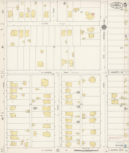 Sanborn Fire Insurance Map from Glendale, Los Angeles County, California (1919), Sheet #0005 - Historic Sanborn Fire Insurance Map Print, vintage old map wall art, antique decor, genealogy gift, California California map