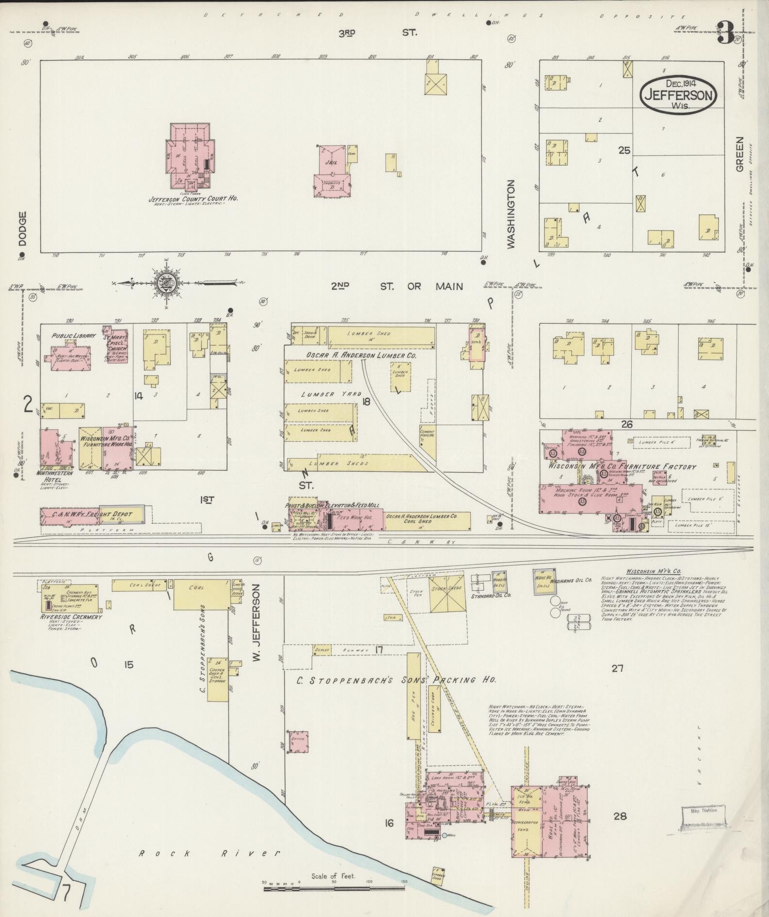Sanborn Fire Insurance Map from Jefferson, Jefferson County, Wisconsin (1914), Sheet #0003 - Complete Map Set gallery image, historic Sanborn map, vintage wall art, Wisconsin Wisconsin