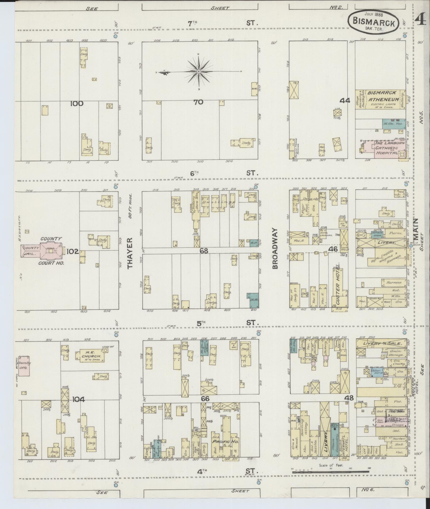 Sanborn Fire Insurance Map from Bismarck, Burleigh County, North Dakota (1888), Sheet #0004 - Complete Map Set gallery image, historic Sanborn map, vintage wall art, North Dakota North Dakota