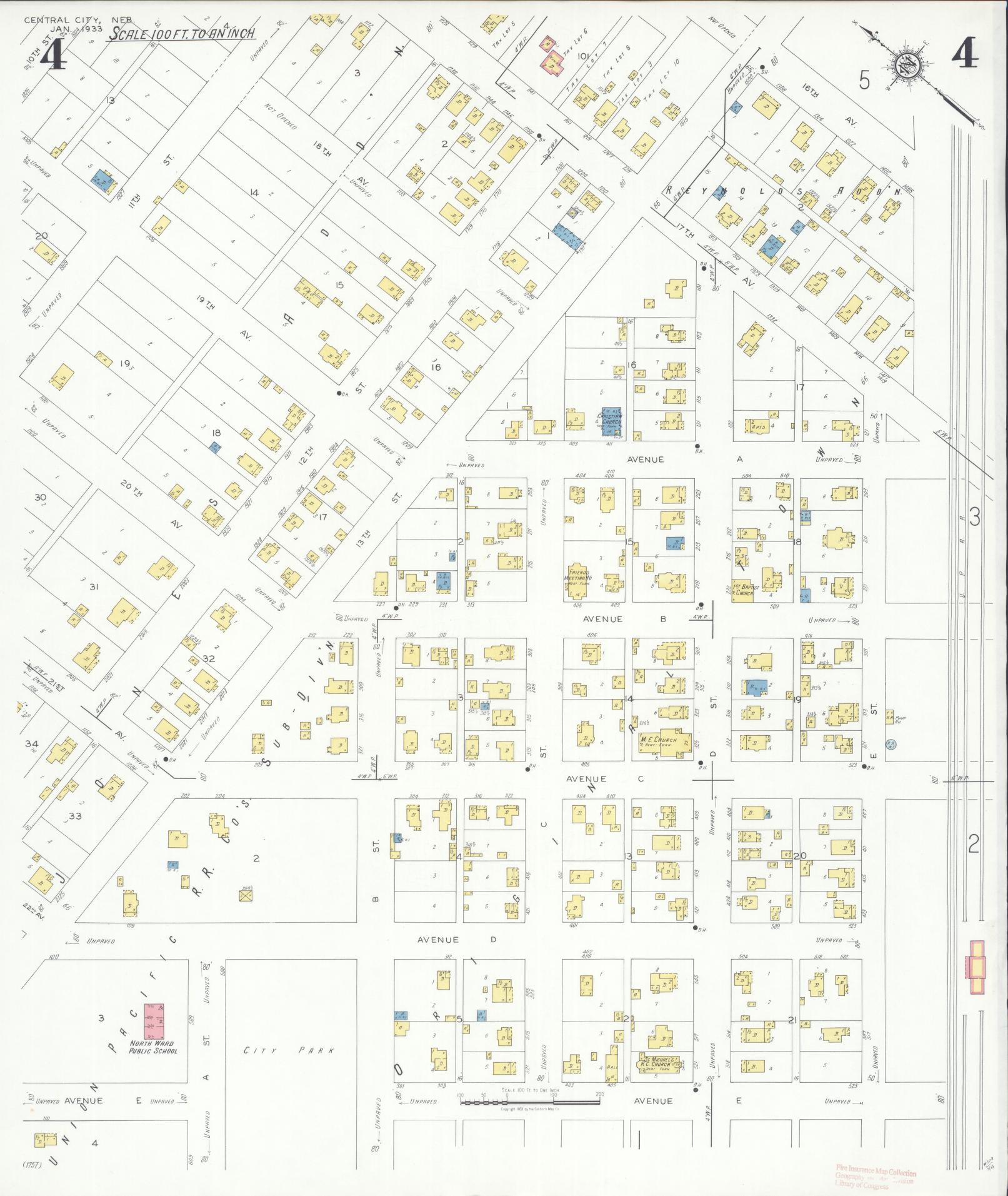 Sanborn Fire Insurance Map from Central City, Merrick County, Nebraska (1933), Sheet #0004 - Historic Sanborn Fire Insurance Map Print, vintage old map wall art, antique decor, genealogy gift, Nebraska Nebraska map