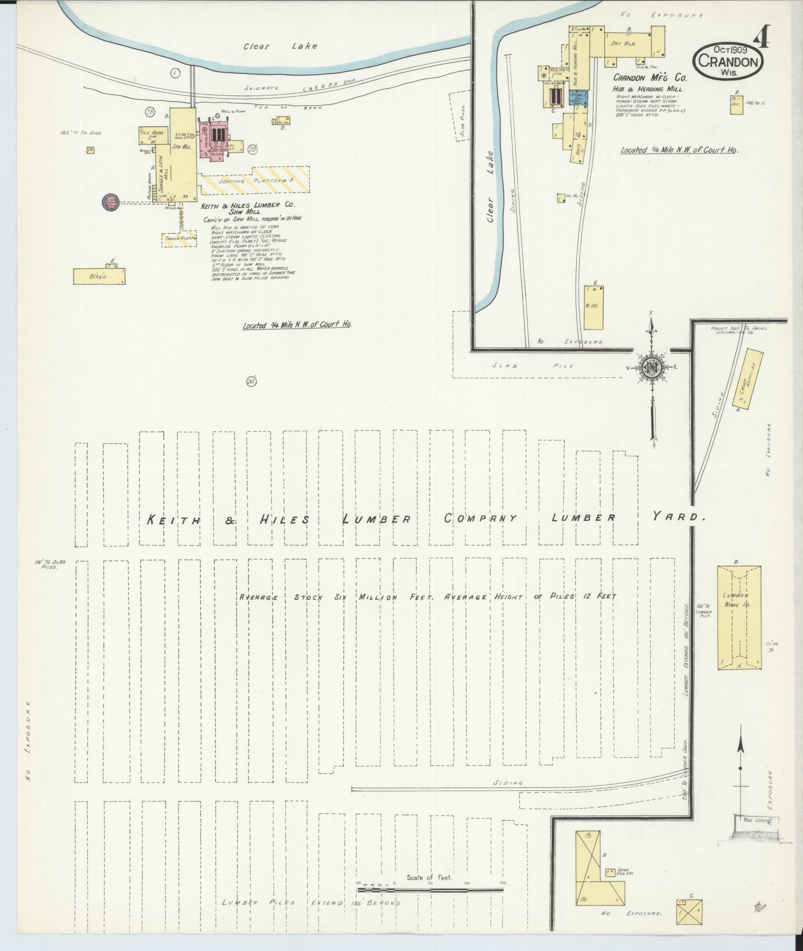 Sanborn Fire Insurance Map from Crandon, Forest County, Wisconsin (1909), Sheet #0004 - Historic Sanborn Fire Insurance Map Print, vintage old map wall art, antique decor, genealogy gift, Wisconsin Wisconsin map