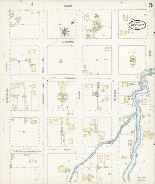 Sanborn Fire Insurance Map from Martinez, Contra Costa County, California (1897), Sheet #0005 - Historic Sanborn Fire Insurance Map Print, vintage old map wall art, antique decor, genealogy gift, California California map