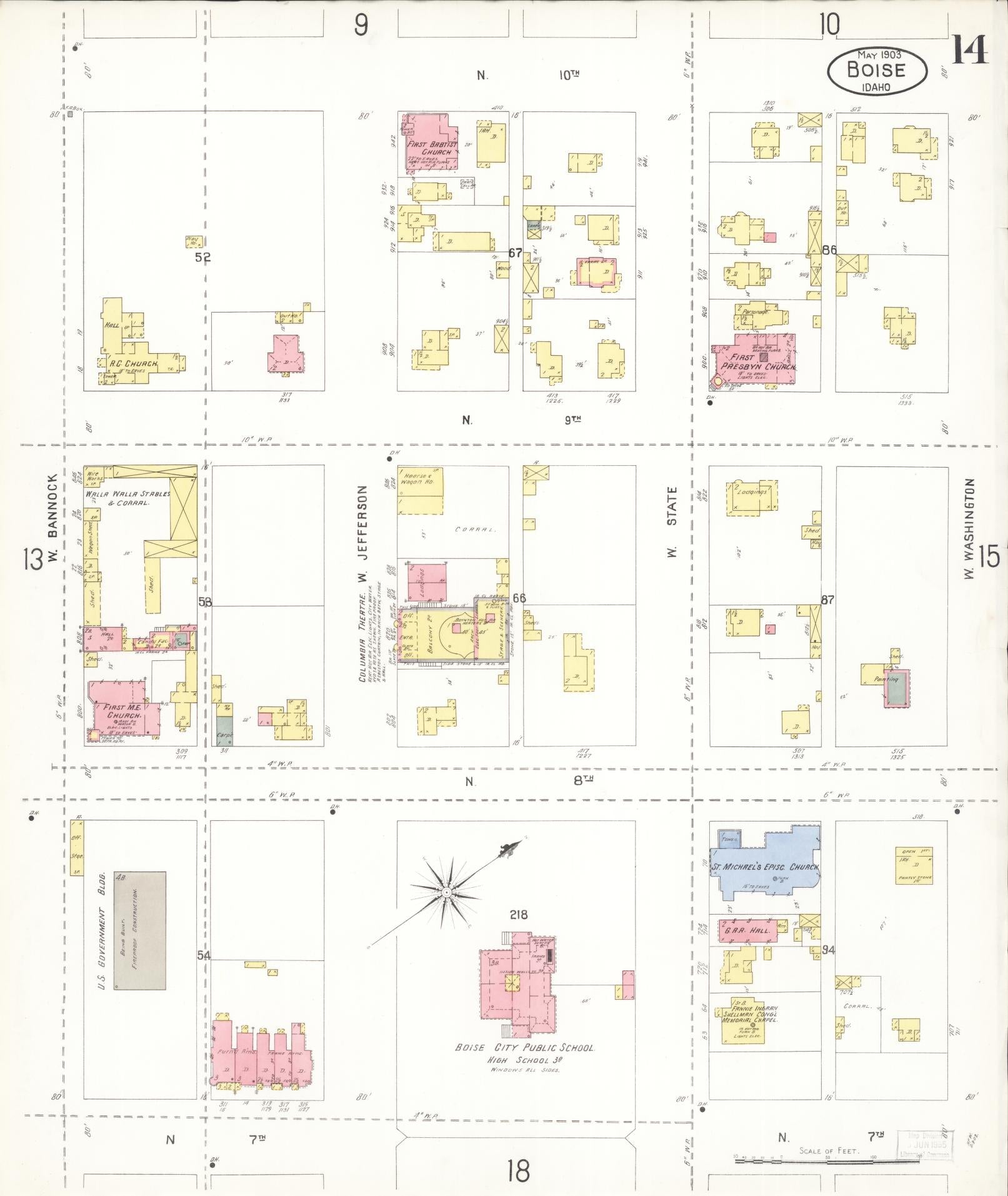 Sanborn Fire Insurance Map from Boise, Ada County, Idaho (1903), Sheet #0014 - Historic Sanborn Fire Insurance Map Print, vintage old map wall art, antique decor, genealogy gift, Idaho Idaho map