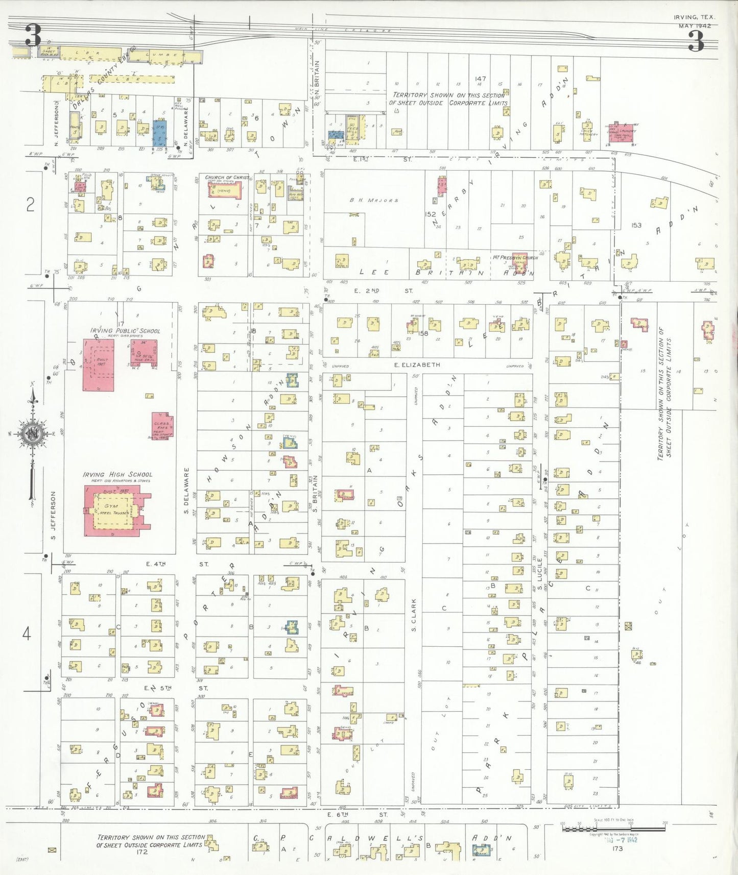 Sanborn Fire Insurance Map from Irving, Dallas County, Texas (1942), Sheet #0003 - Historic Sanborn Fire Insurance Map Print, vintage old map wall art, antique decor, genealogy gift, Texas Texas map