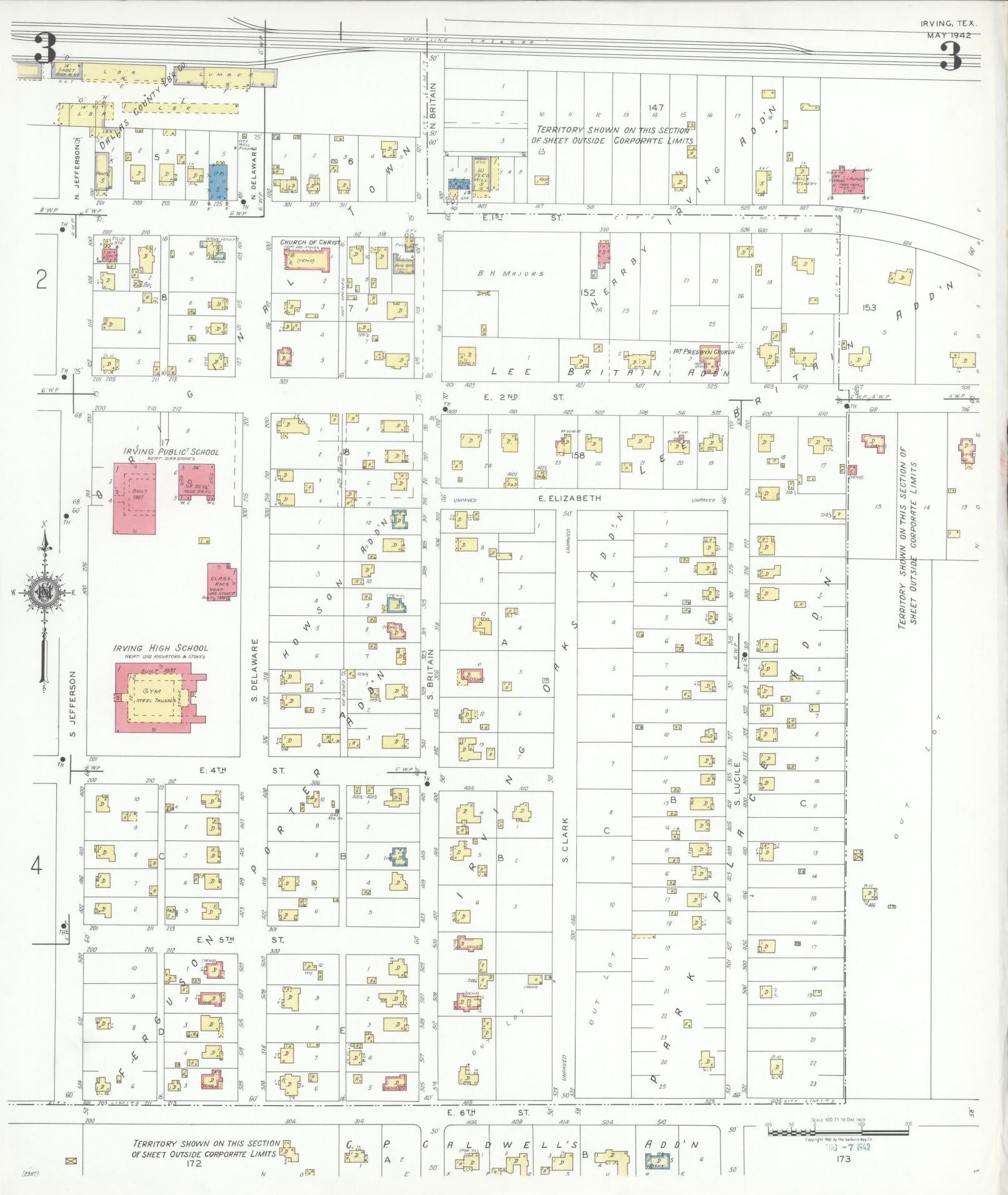 Sanborn Fire Insurance Map from Irving, Dallas County, Texas (1942), Sheet #0003 - Historic Sanborn Fire Insurance Map Print, vintage old map wall art, antique decor, genealogy gift, Texas Texas map