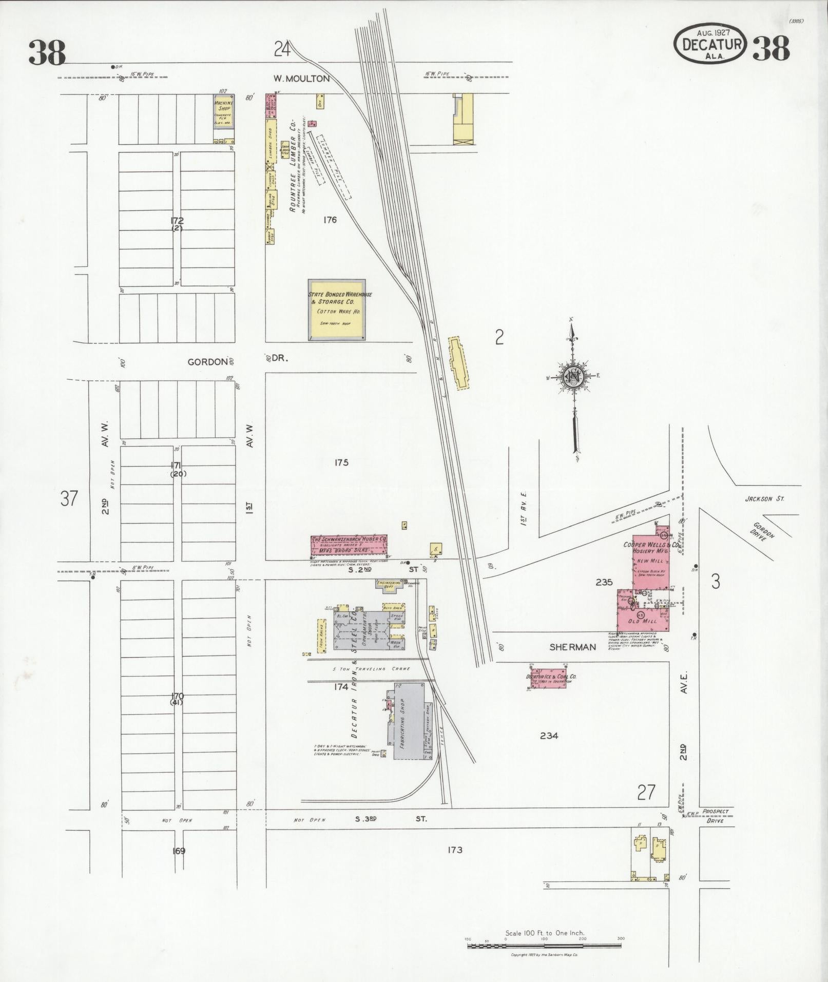 Sanborn Fire Insurance Map from Decatur, Morgan County, Alabama (1927), Sheet #0038 - Complete Map Set gallery image, historic Sanborn map, vintage wall art, Alabama Alabama
