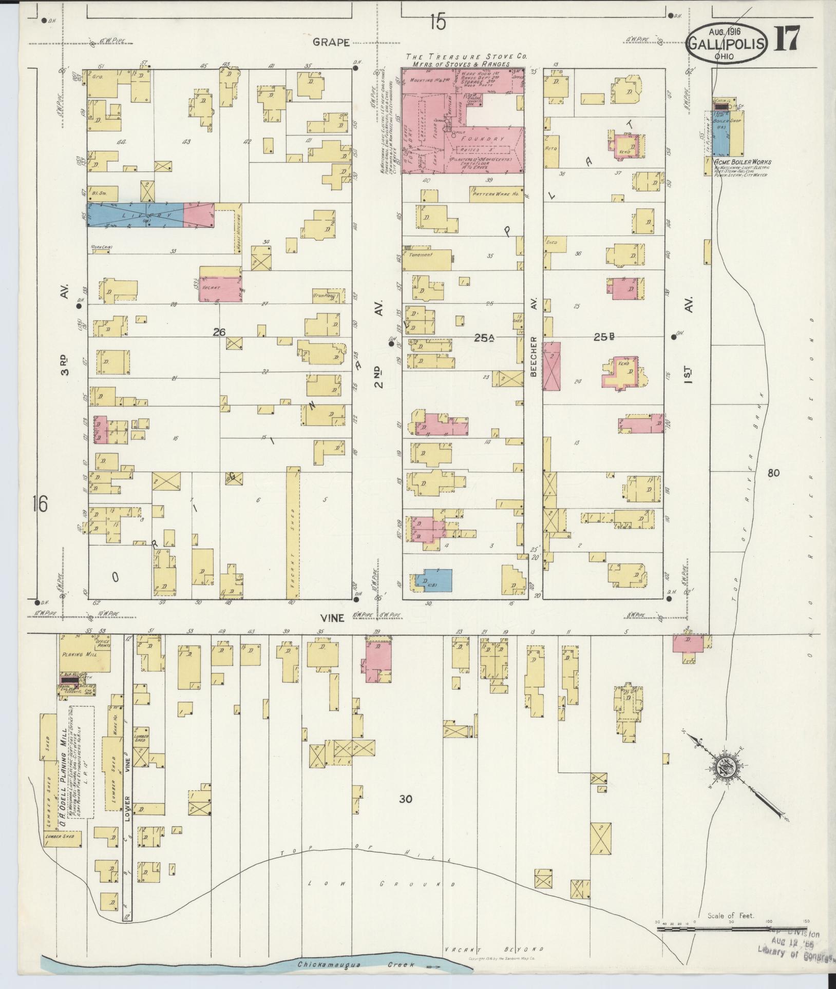Sanborn Fire Insurance Map from Gallipolis, Gallia County, Ohio (1916), Sheet #0017 - Complete Map Set gallery image, historic Sanborn map, vintage wall art, Ohio Ohio