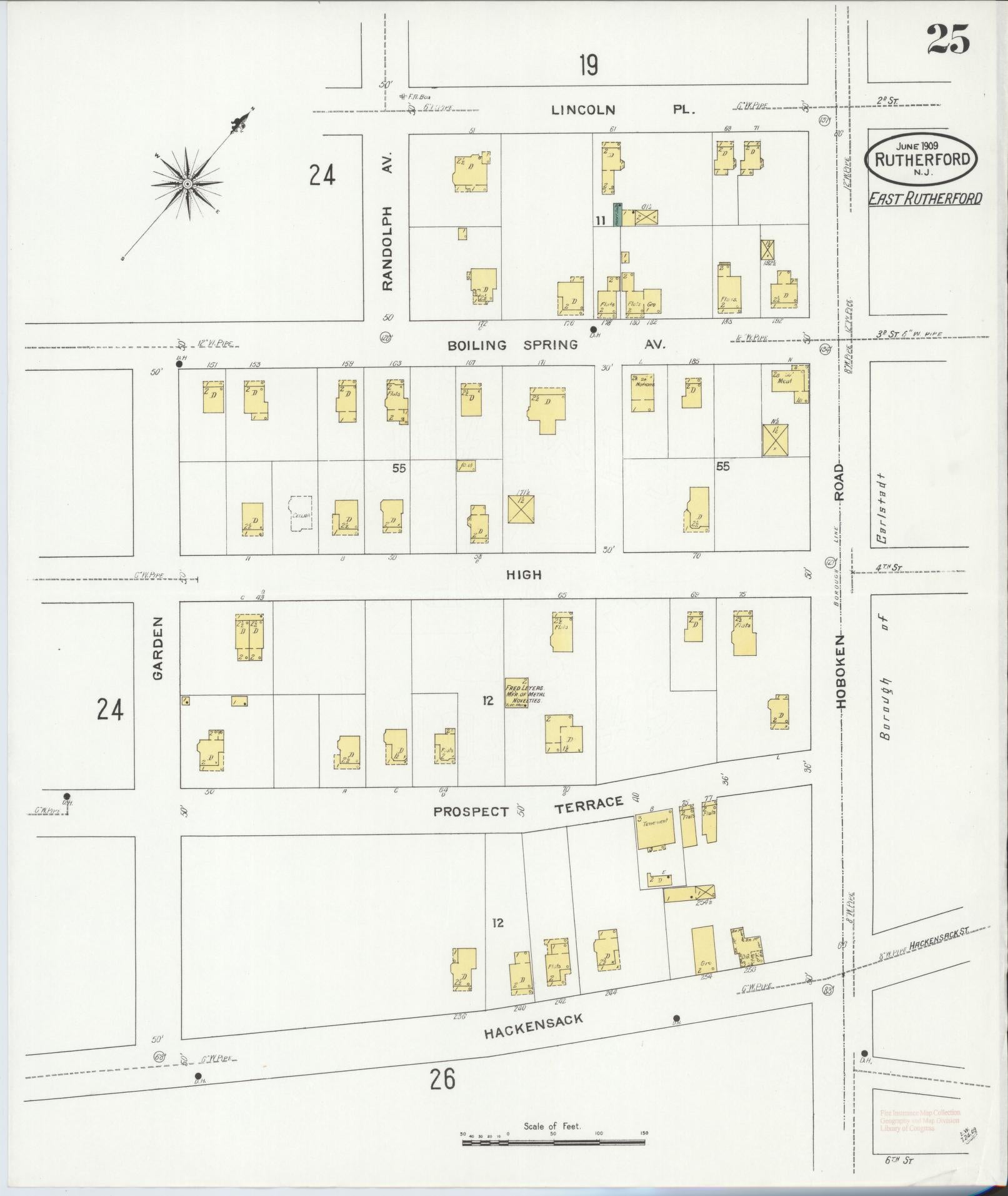 Sanborn Fire Insurance Map from Rutherford, Bergen County, New Jersey (1909), Sheet #0025 - Complete Map Set gallery image, historic Sanborn map, vintage wall art, New Jersey New Jersey