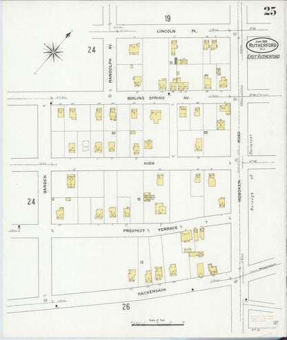 Sanborn Fire Insurance Map from Rutherford, Bergen County, New Jersey (1909), Sheet #0025 - Complete Map Set gallery image, historic Sanborn map, vintage wall art, New Jersey New Jersey