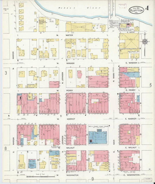 Sanborn Fire Insurance Map from Bluffton, Wells County, Indiana (1912), Sheet #0004 - Historic Sanborn Fire Insurance Map Print, vintage old map wall art, antique decor, genealogy gift, Indiana Indiana map