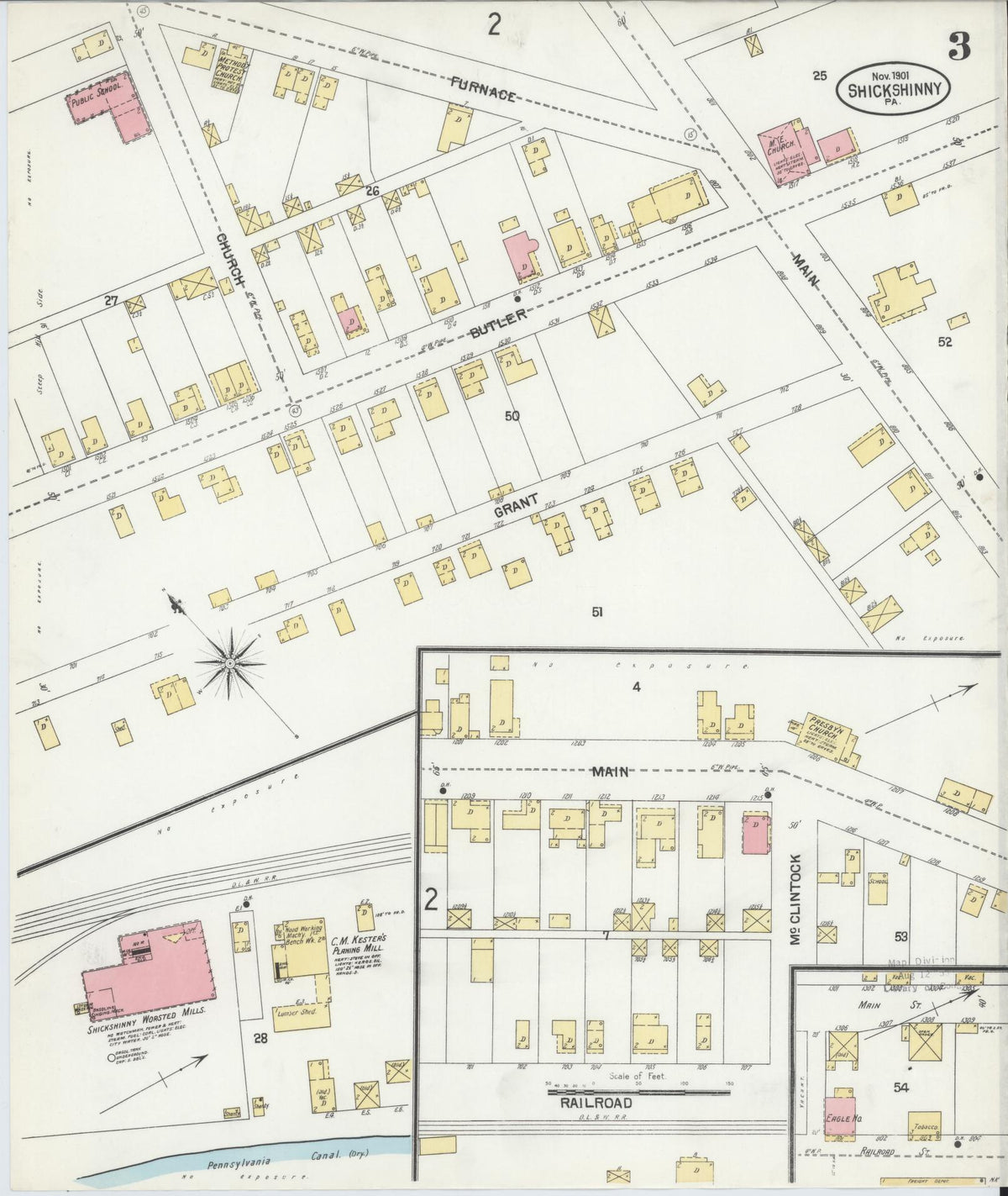 Sanborn Fire Insurance Map from Shickshinny, Luzerne County, Pennsylvania (1901), Sheet #0003 - Historic Sanborn Fire Insurance Map Print, vintage old map wall art, antique decor, genealogy gift, Pennsylvania Pennsylvania map