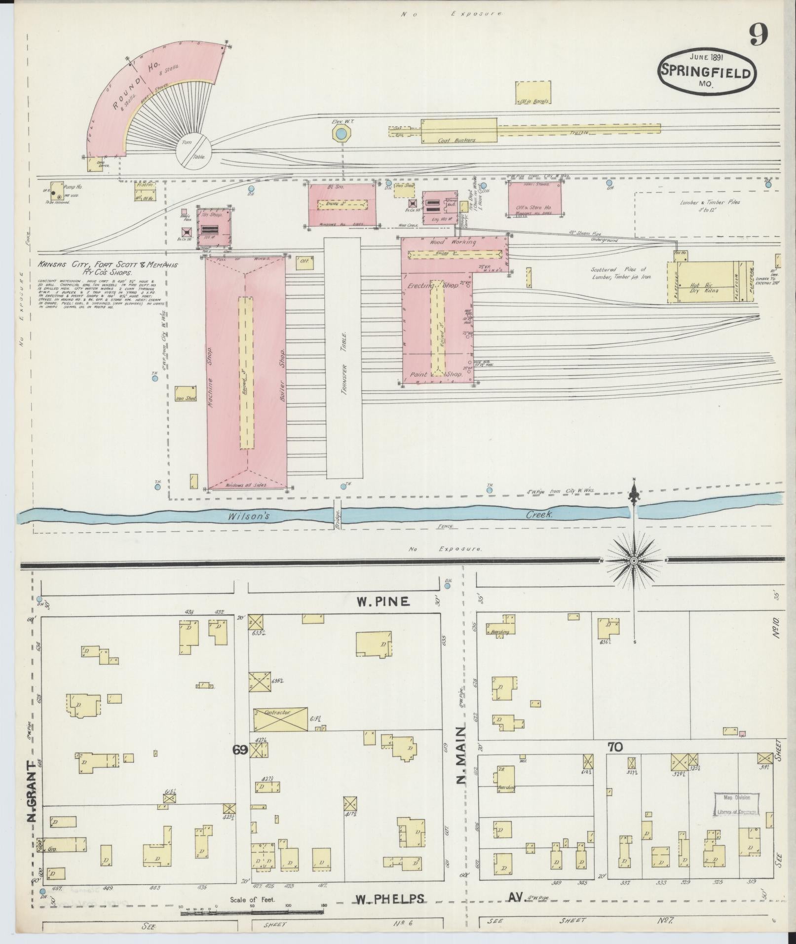 Sanborn Fire Insurance Map from Springfield, Greene County, Missouri (1891), Sheet #0009 - Historic Sanborn Fire Insurance Map Print, vintage old map wall art, antique decor, genealogy gift, Missouri Missouri map