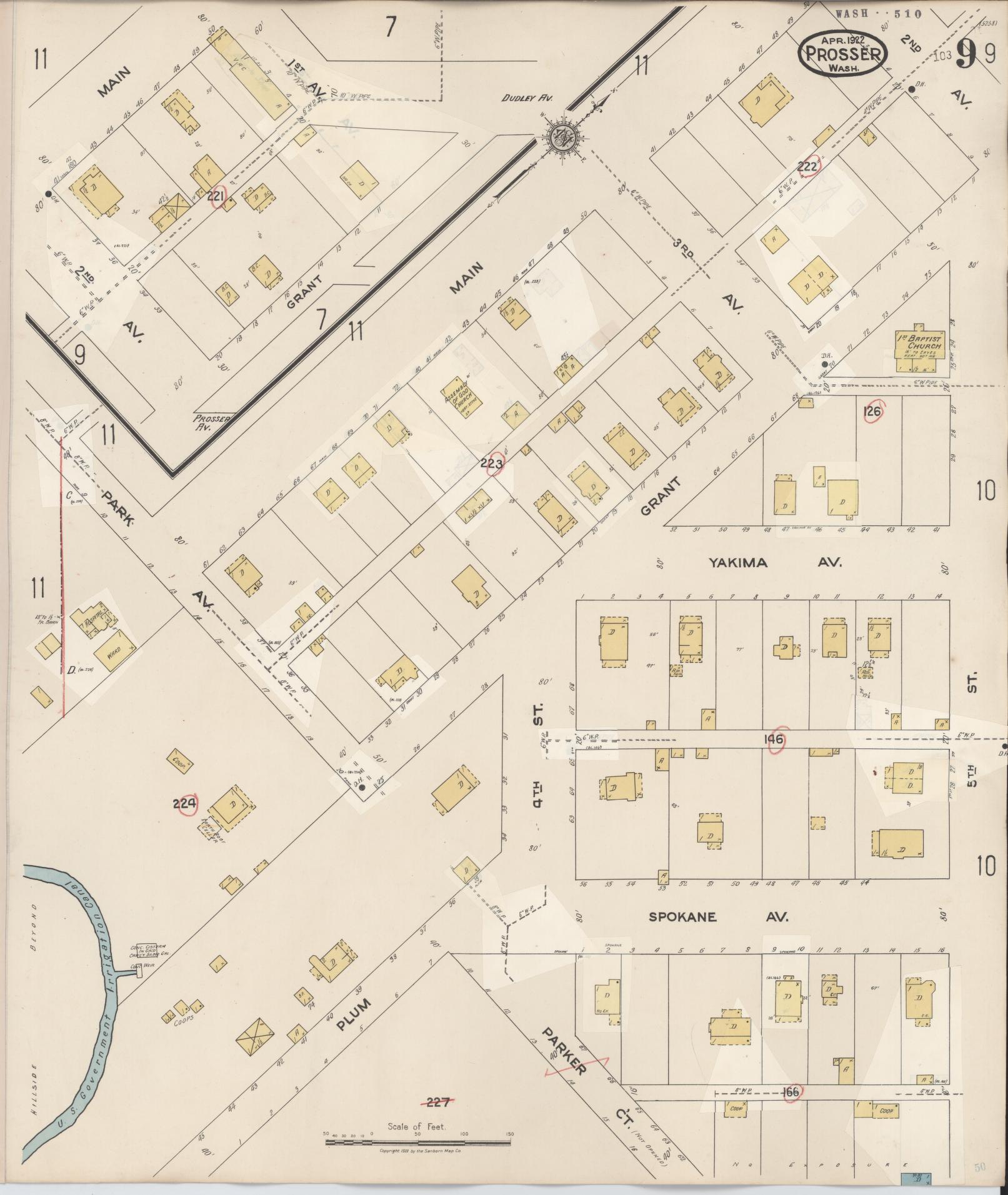 Sanborn Fire Insurance Map from Prosser, Benton County, Washington (1944), Sheet #0009 - Complete Map Set gallery image, historic Sanborn map, vintage wall art, Washington Washington