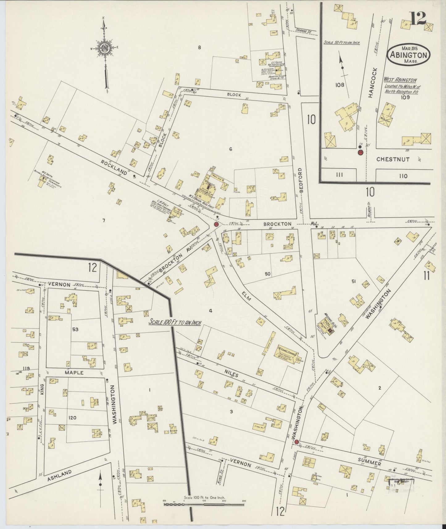 Sanborn Fire Insurance Map from Abington, Plymouth County, Massachusetts (1915), Sheet #0012 - Historic Sanborn Fire Insurance Map Print, vintage old map wall art, antique decor, genealogy gift, Massachusetts Massachusetts map