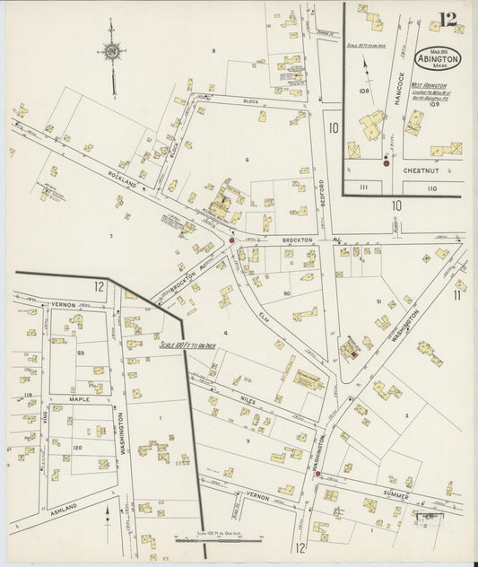 Sanborn Fire Insurance Map from Abington, Plymouth County, Massachusetts (1915), Sheet #0012 - Historic Sanborn Fire Insurance Map Print, vintage old map wall art, antique decor, genealogy gift, Massachusetts Massachusetts map