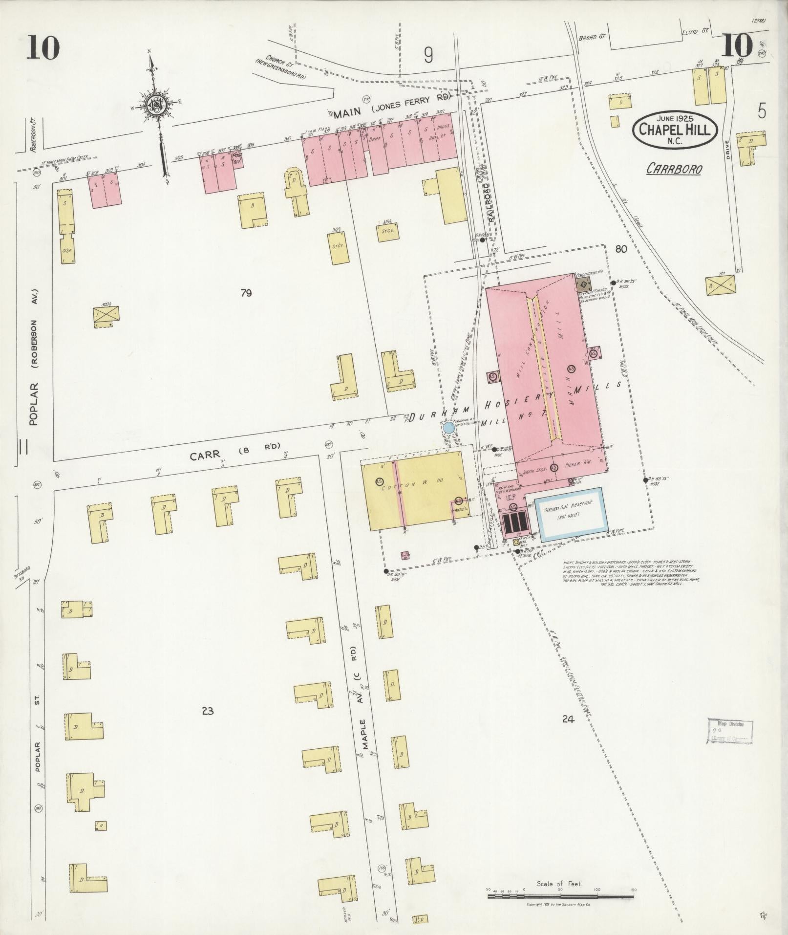 Sanborn Fire Insurance Map from Chapel Hill, Orange County, North Carolina (1925), Sheet #0010 - Complete Map Set gallery image, historic Sanborn map, vintage wall art, North Carolina North Carolina