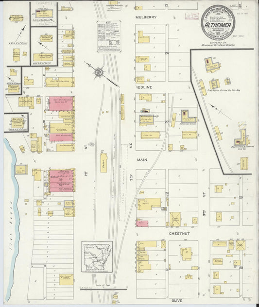 Sanborn Fire Insurance Map from Altheimer, Jefferson County, Arkansas (1913), Sheet #0001 - Historic Sanborn Fire Insurance Map Print, vintage old map wall art, antique decor, genealogy gift, Arkansas Arkansas map