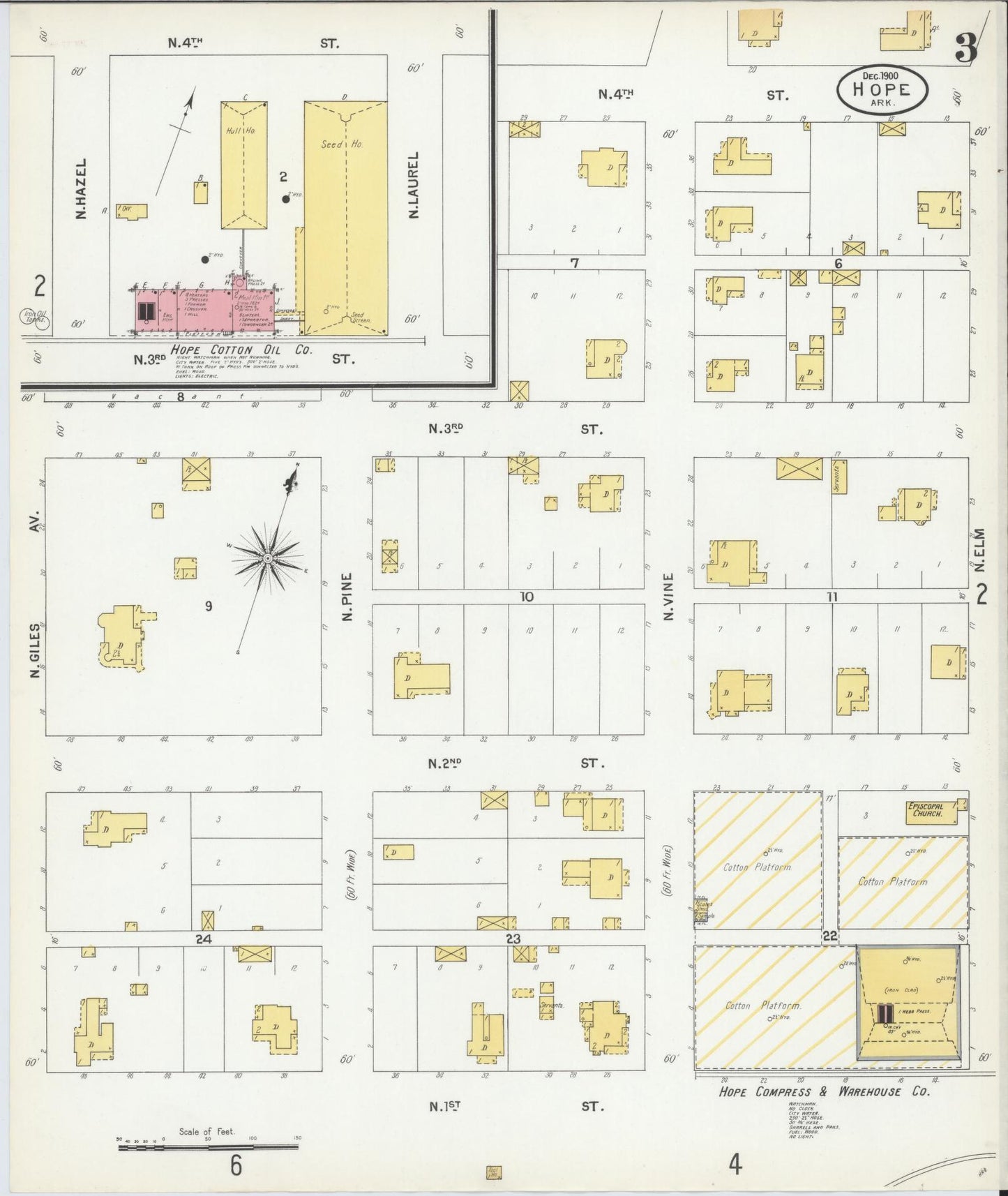 Sanborn Fire Insurance Map from Hope, Hempstead County, Arkansas (1900), Sheet #0003 - Complete Map Set gallery image, historic Sanborn map, vintage wall art, Arkansas Arkansas