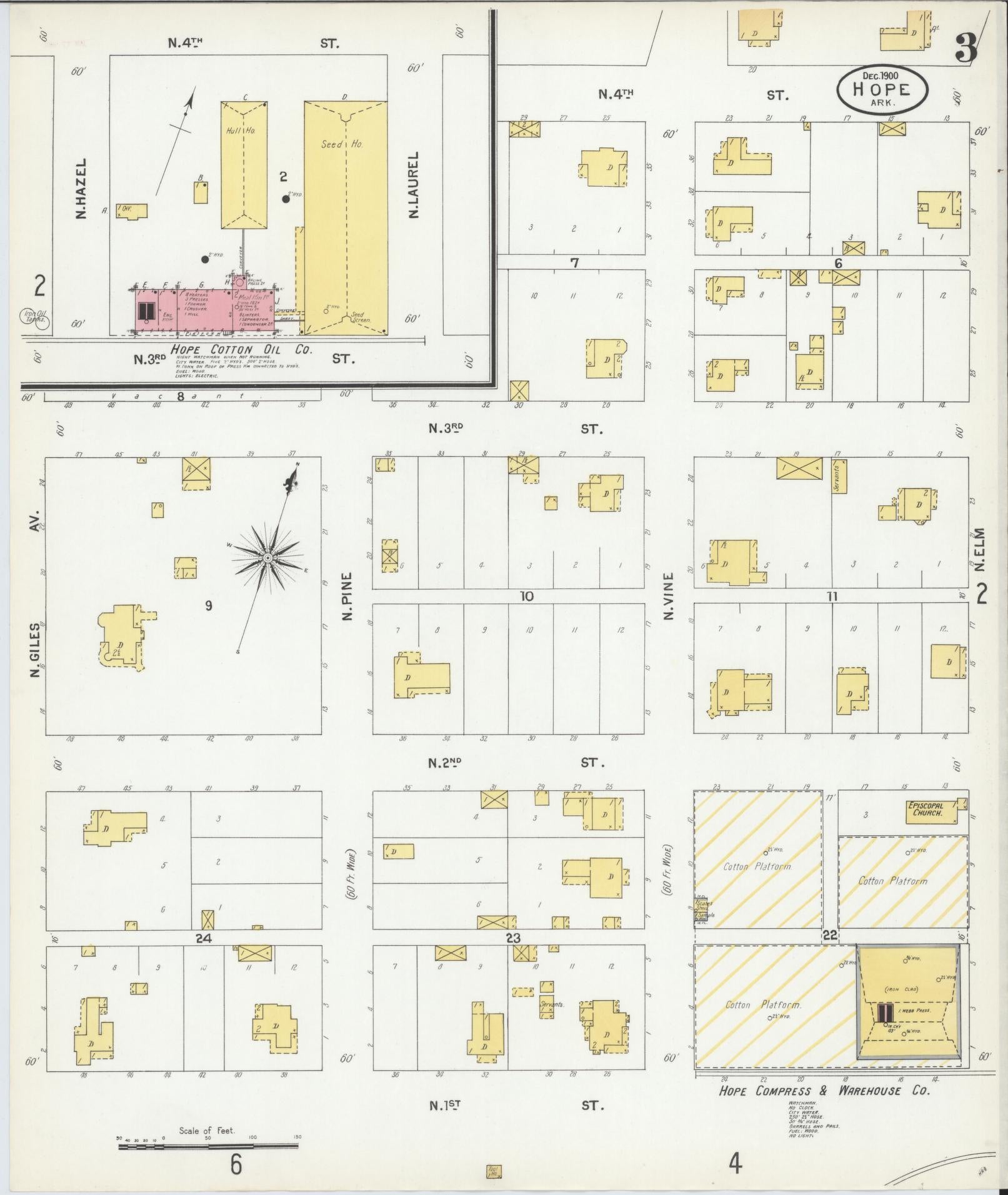 Sanborn Fire Insurance Map from Hope, Hempstead County, Arkansas (1900), Sheet #0003 - Complete Map Set gallery image, historic Sanborn map, vintage wall art, Arkansas Arkansas
