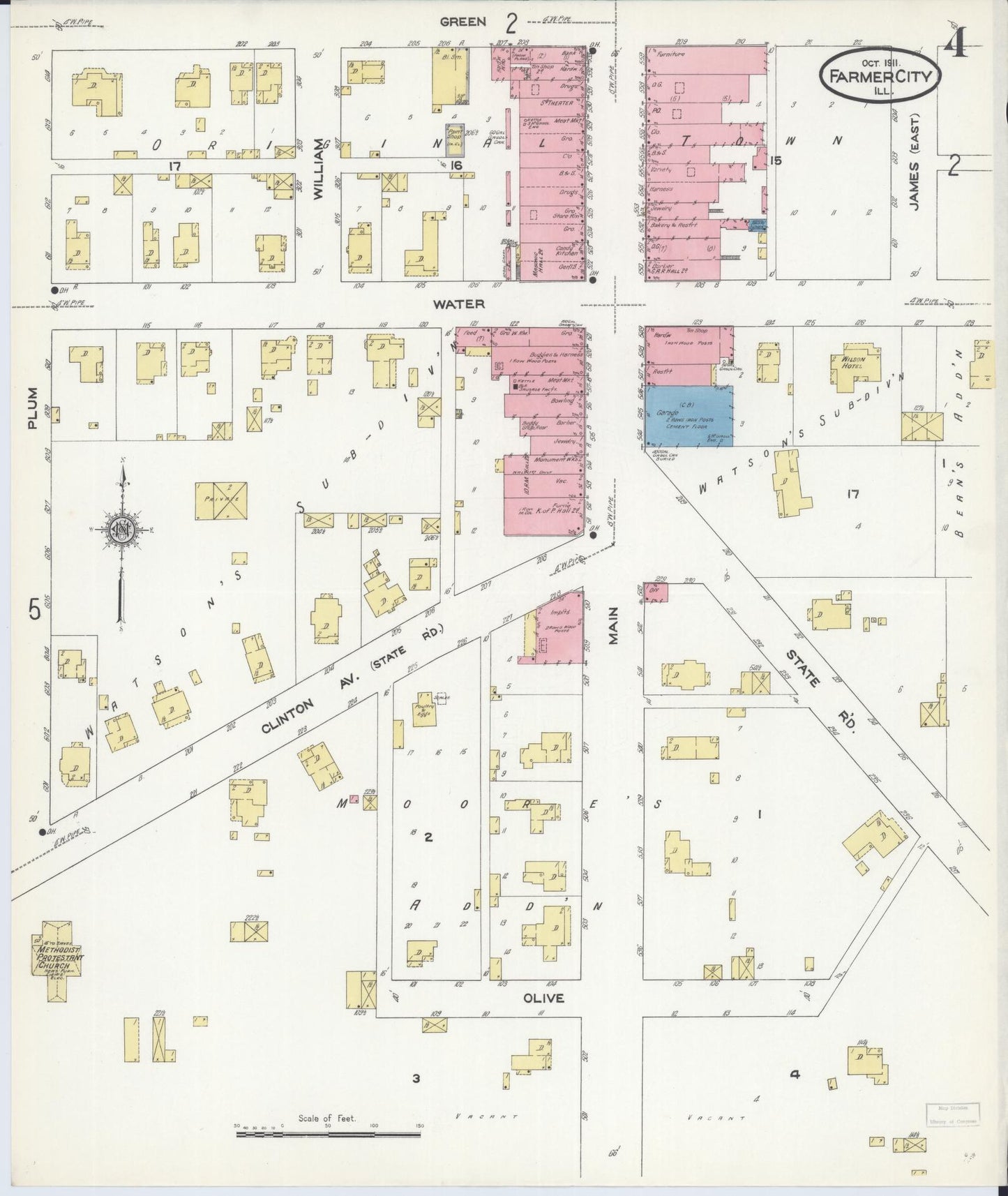 Sanborn Fire Insurance Map from Farmer City, De Witt County, Illinois (1911), Sheet #0004 - Historic Sanborn Fire Insurance Map Print, vintage old map wall art, antique decor, genealogy gift, Illinois Illinois map