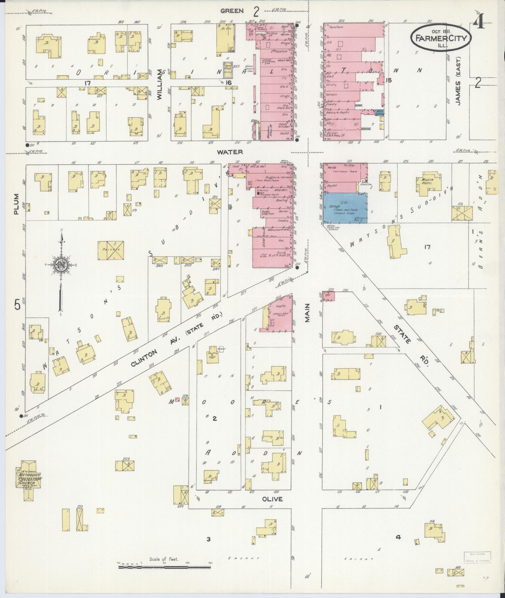 Sanborn Fire Insurance Map from Farmer City, De Witt County, Illinois (1911), Sheet #0004 - Historic Sanborn Fire Insurance Map Print, vintage old map wall art, antique decor, genealogy gift, Illinois Illinois map