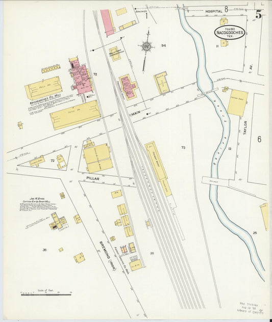 Sanborn Fire Insurance Map from Nacogdoches, Nacogdoches County, Texas (1912), Sheet #0005 - Historic Sanborn Fire Insurance Map Print, vintage old map wall art, antique decor, genealogy gift, Texas Texas map