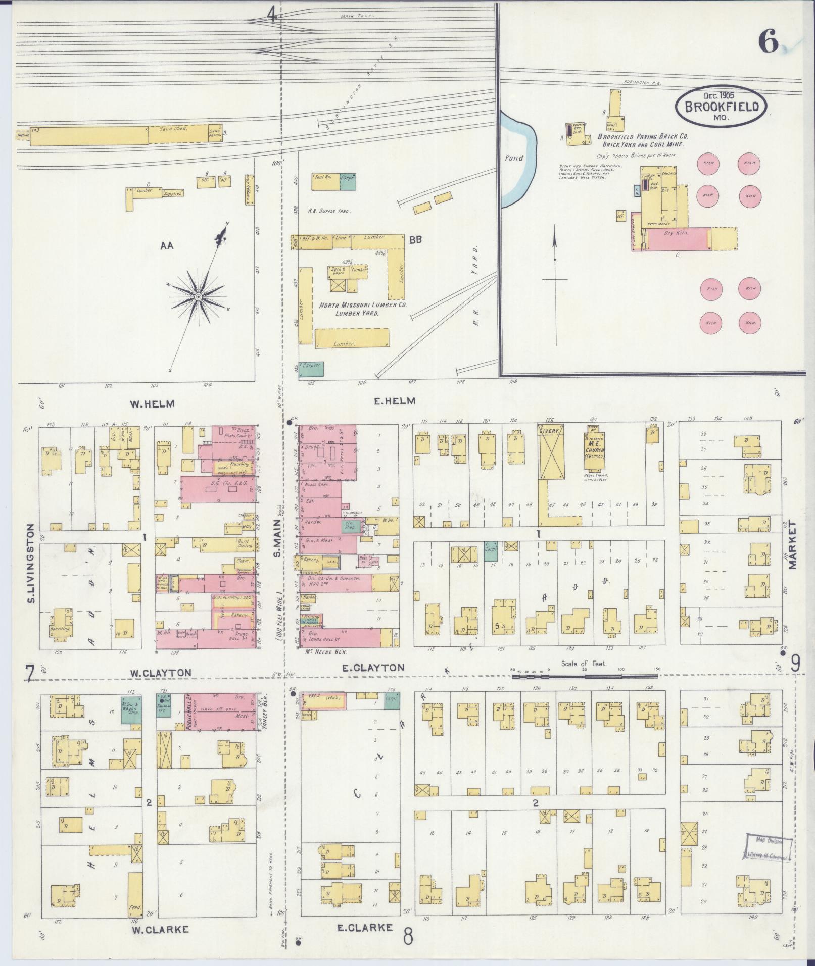 Sanborn Fire Insurance Map from Brookfield, Linn County, Missouri (1905), Sheet #0006 - Complete Map Set gallery image, historic Sanborn map, vintage wall art, Missouri Missouri