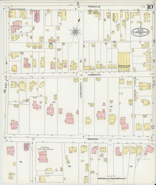 Sanborn Fire Insurance Map from Clarksville, Montgomery County, Tennessee (1898), Sheet #0010 - Historic Sanborn Fire Insurance Map Print, vintage old map wall art, antique decor, genealogy gift, Tennessee Tennessee map