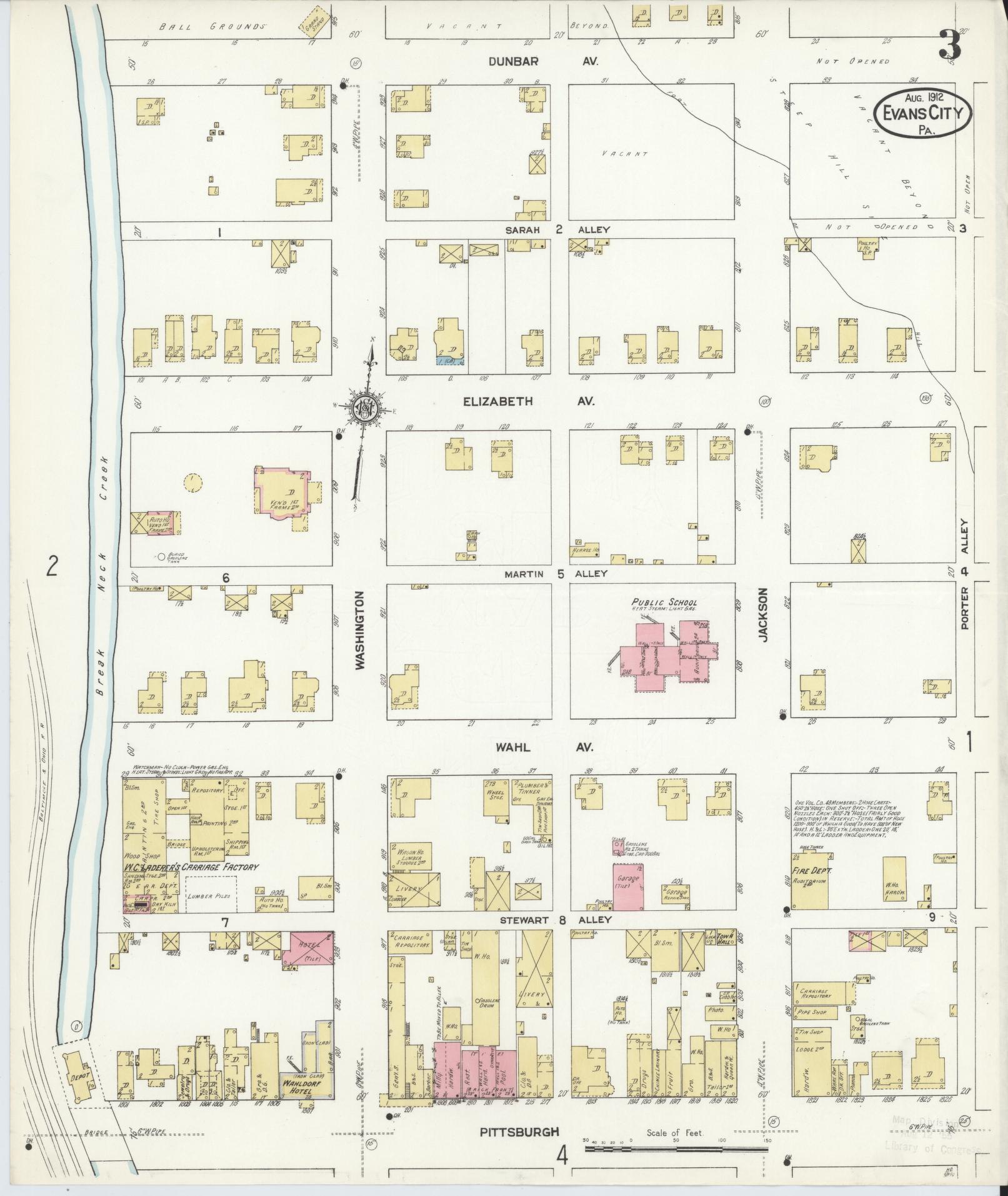 Sanborn Fire Insurance Map from Evans City, Butler County, Pennsylvania (1912), Sheet #0003 - Historic Sanborn Fire Insurance Map Print, vintage old map wall art, antique decor, genealogy gift, Pennsylvania Pennsylvania map
