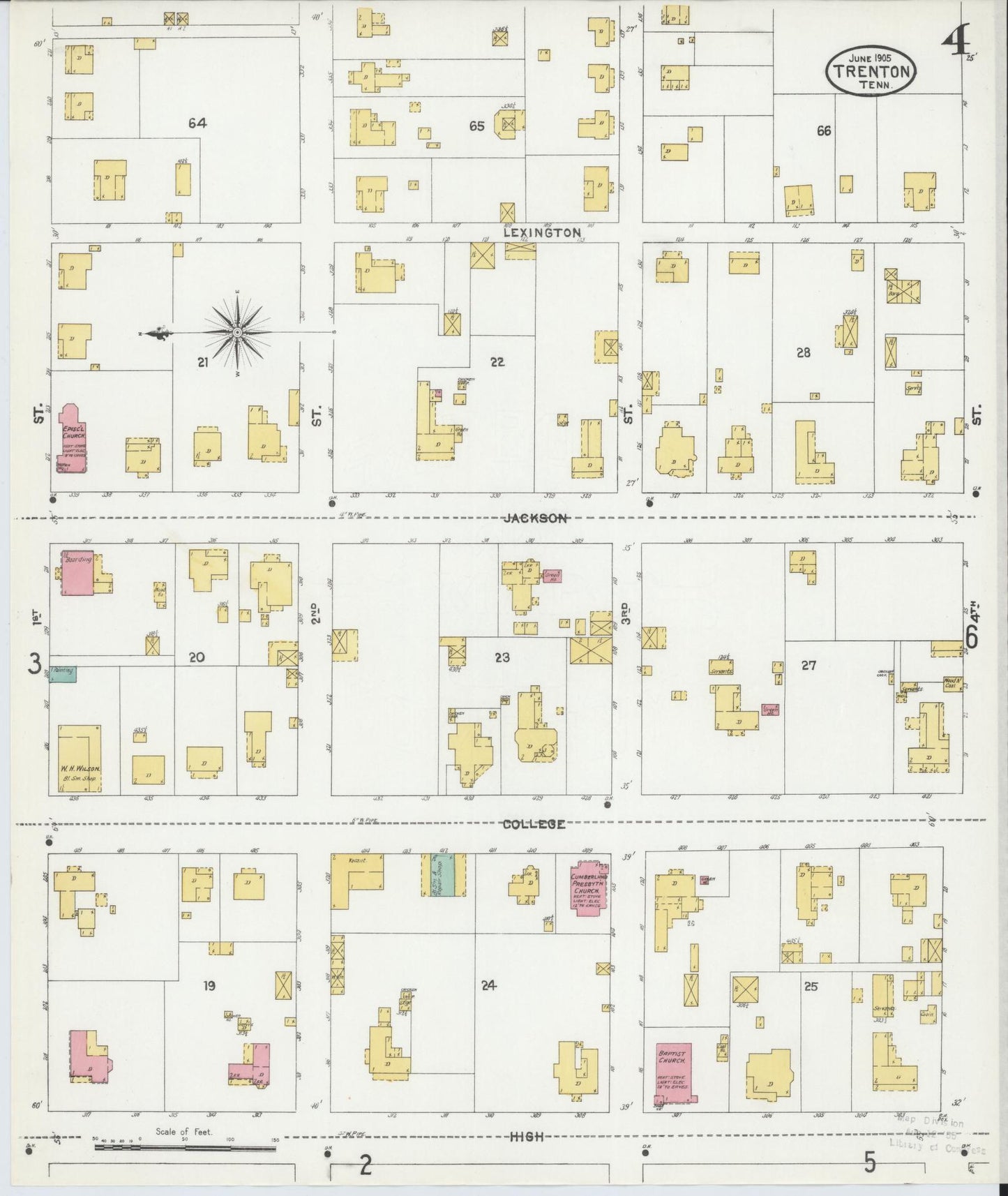 Sanborn Fire Insurance Map from Trenton, Gibson County, Tennessee (1905), Sheet #0004 - Complete Map Set gallery image, historic Sanborn map, vintage wall art, Tennessee Tennessee