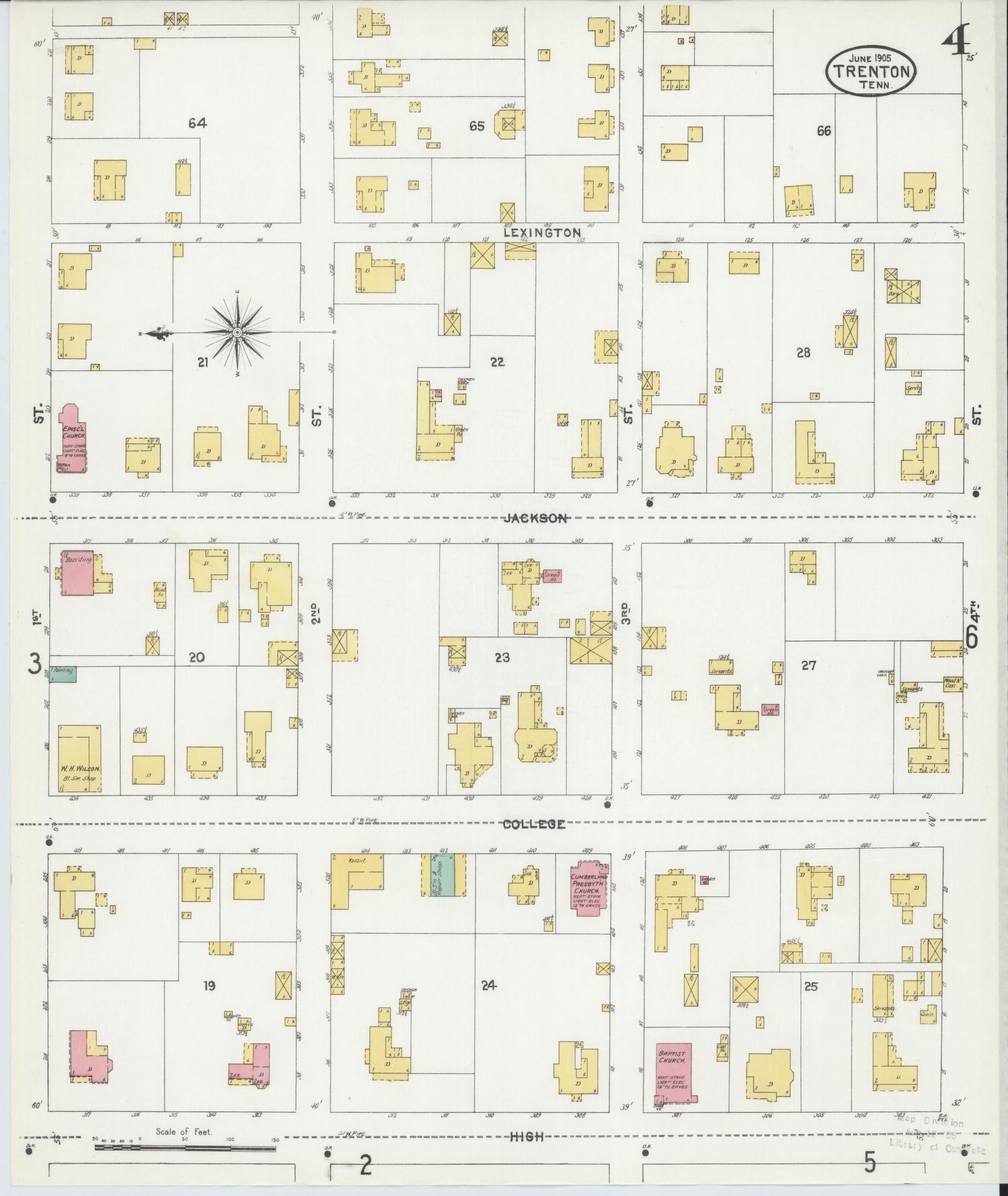 Sanborn Fire Insurance Map from Trenton, Gibson County, Tennessee (1905), Sheet #0004 - Complete Map Set gallery image, historic Sanborn map, vintage wall art, Tennessee Tennessee