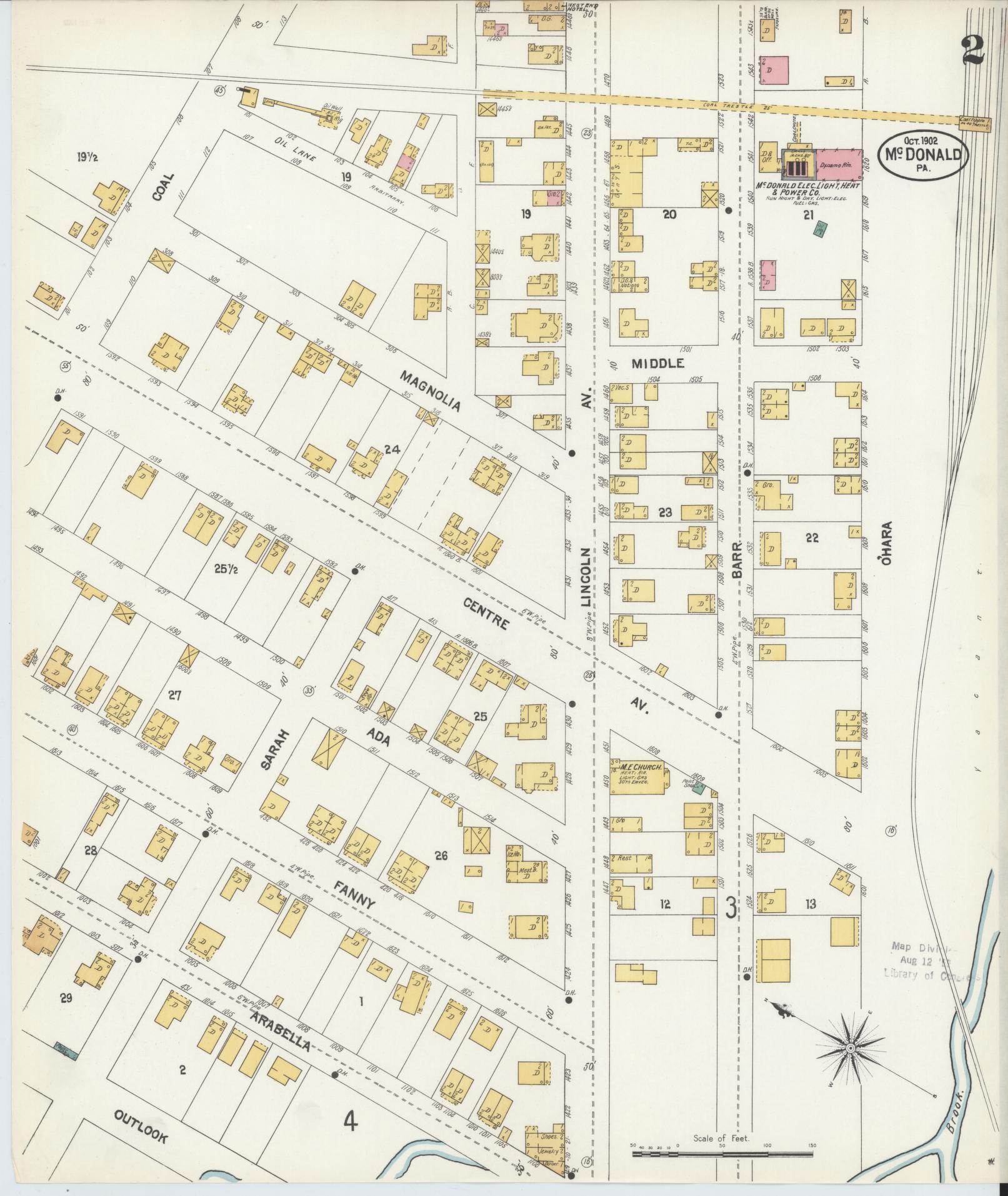 Sanborn Fire Insurance Map from McDonald, Washington County, Pennsylvania (1902), Sheet #0002 - Historic Sanborn Fire Insurance Map Print, vintage old map wall art, antique decor, genealogy gift, Pennsylvania Pennsylvania map