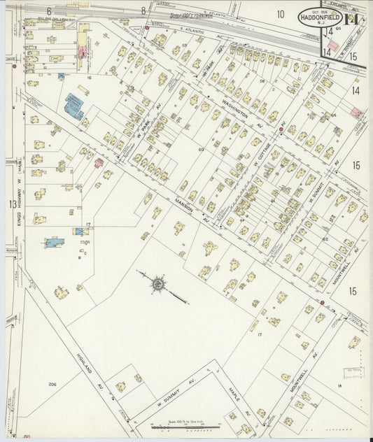 Sanborn Fire Insurance Map from Haddonfield, Camden County, New Jersey (1914), Sheet #0014 - Historic Sanborn Fire Insurance Map Print, vintage old map wall art, antique decor, genealogy gift, New Jersey New Jersey map