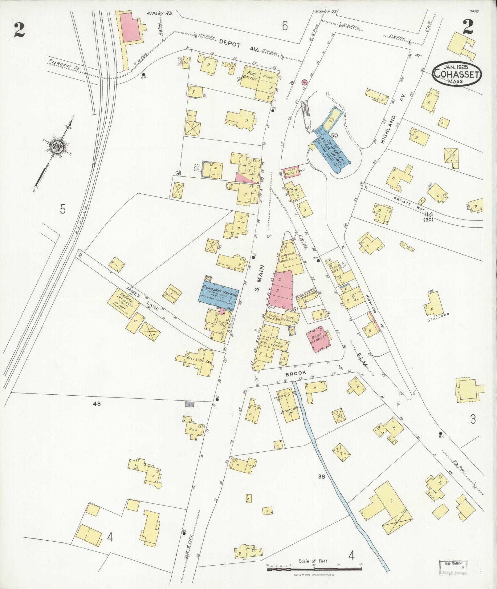 Sanborn Fire Insurance Map from Cohasset, Norfolk County, Massachusetts (1928), Sheet #0002 - Complete Map Set gallery image, historic Sanborn map, vintage wall art, Massachusetts Massachusetts