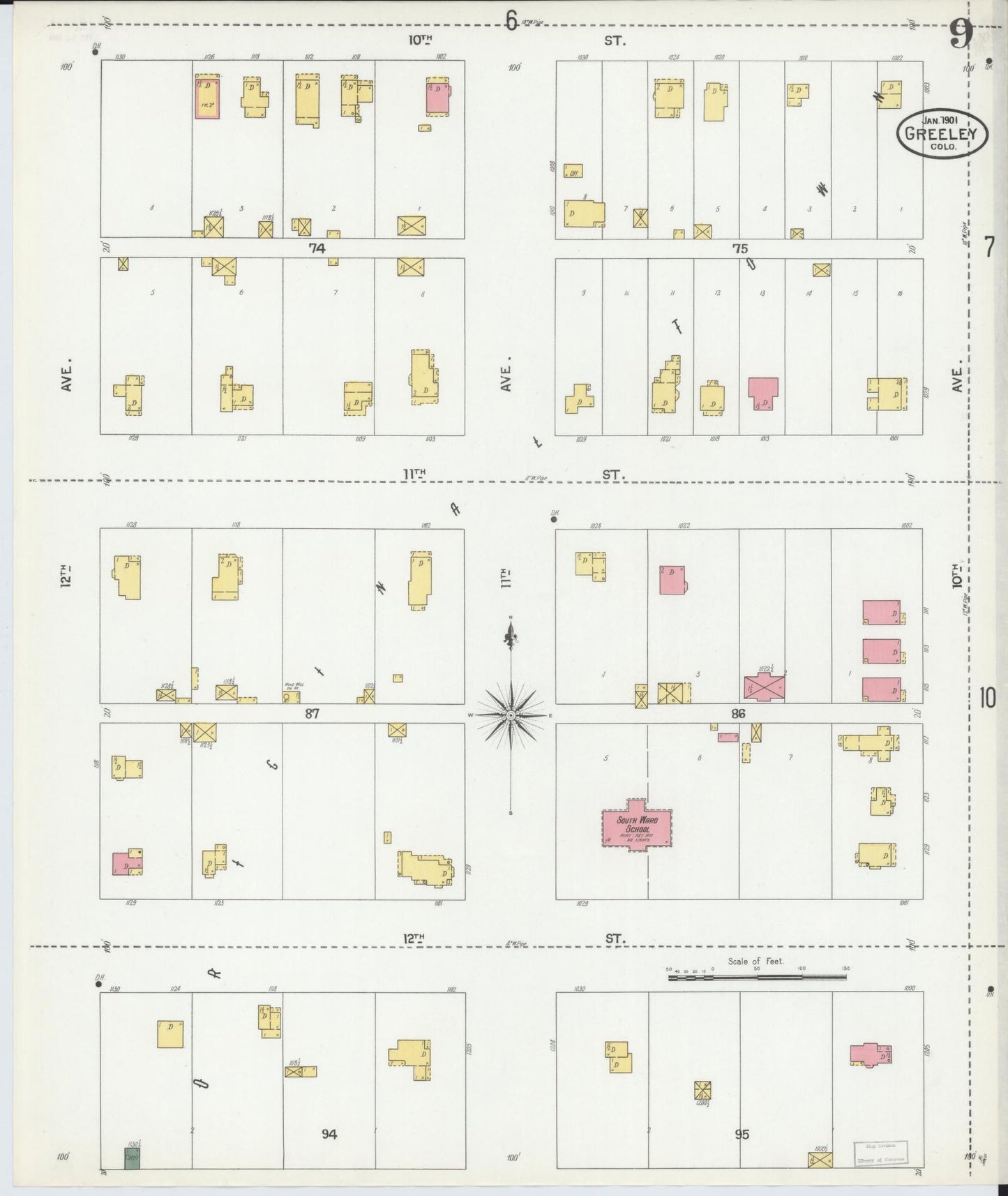 Sanborn Fire Insurance Map from Greeley, Weld County, Colorado (1901), Sheet #0009 - Complete Map Set gallery image, historic Sanborn map, vintage wall art, Colorado Colorado