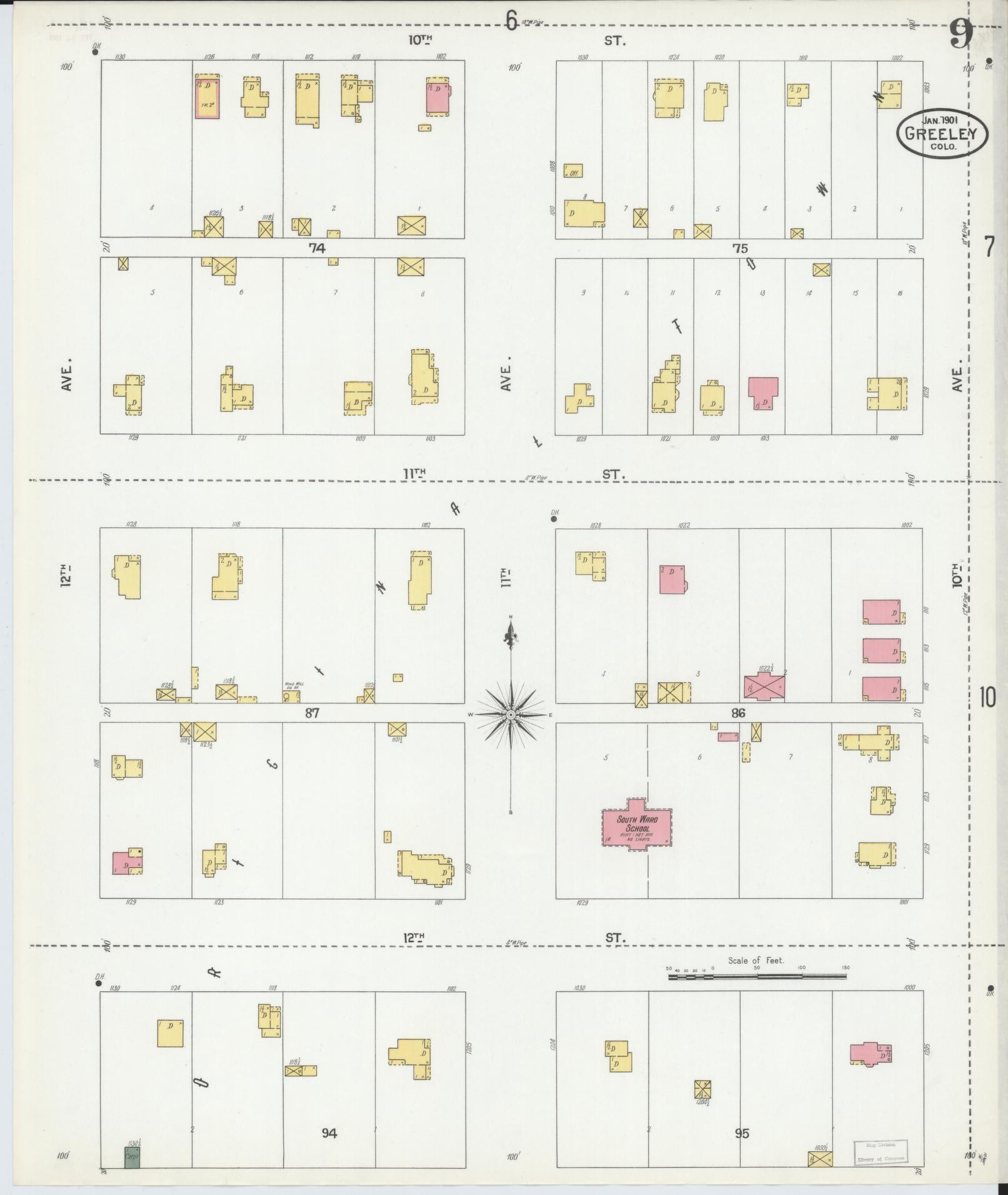 Sanborn Fire Insurance Map from Greeley, Weld County, Colorado (1901), Sheet #0009 - Complete Map Set gallery image, historic Sanborn map, vintage wall art, Colorado Colorado