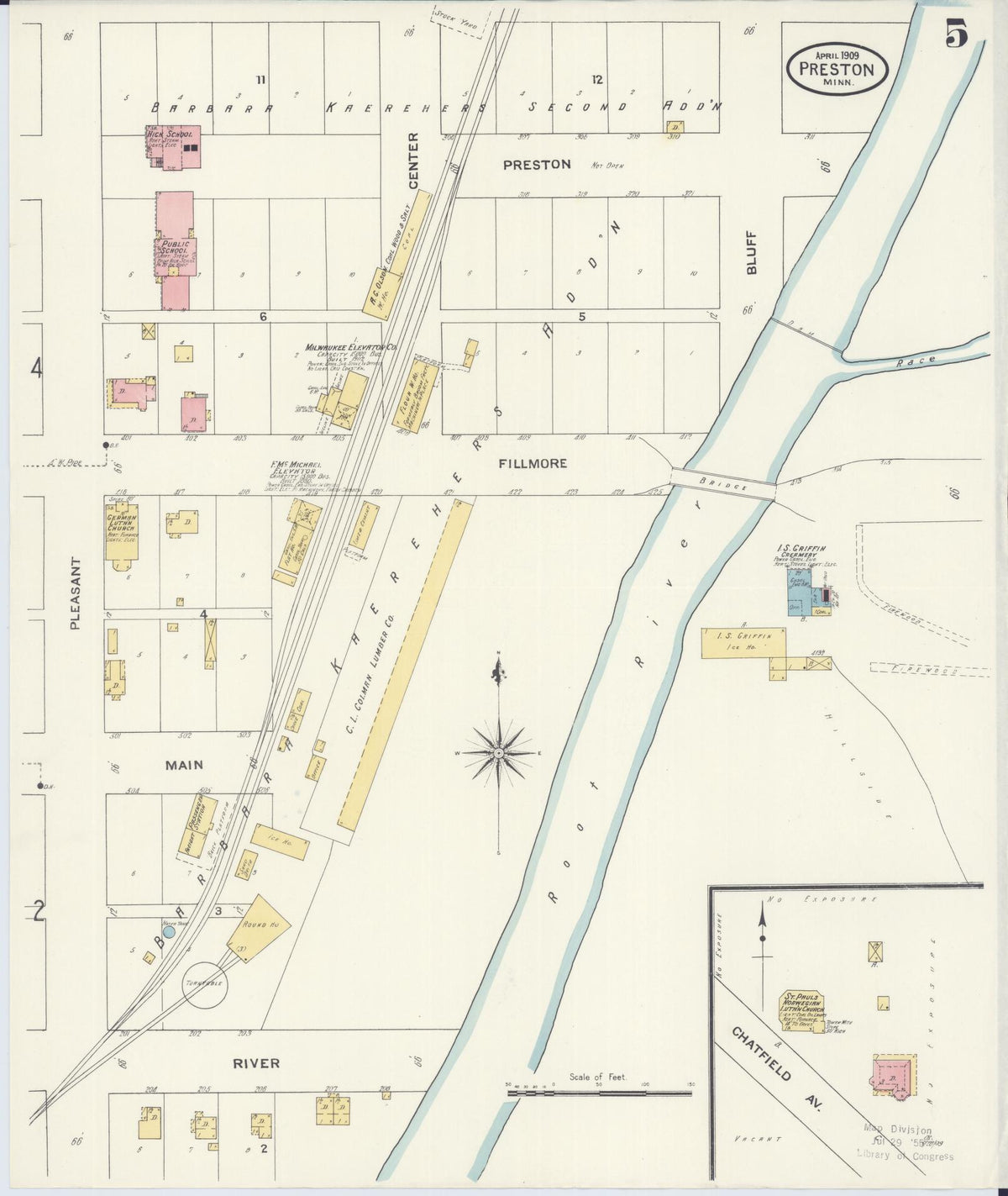 Sanborn Fire Insurance Map from Preston, Fillmore County, Minnesota (1909), Sheet #0005 - Complete Map Set gallery image, historic Sanborn map, vintage wall art, Minnesota Minnesota