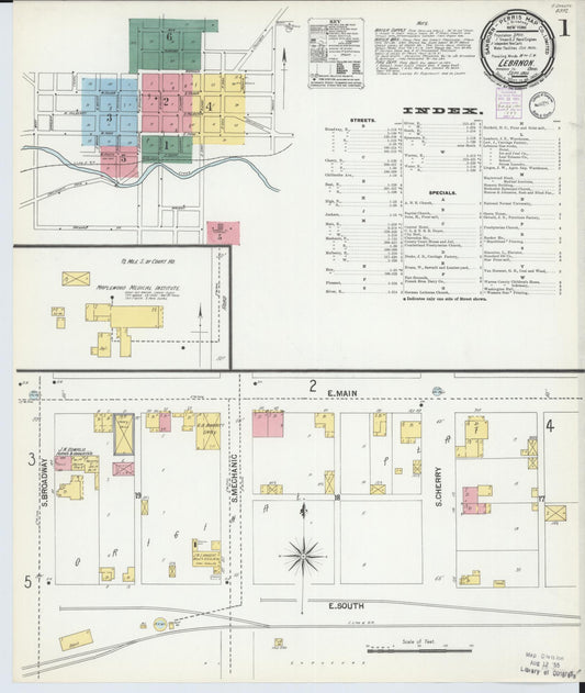 Sanborn Fire Insurance Map from Lebanon, Warren County, Ohio (1901), Sheet #0001 - Historic Sanborn Fire Insurance Map Print, vintage old map wall art, antique decor, genealogy gift, Ohio Ohio map