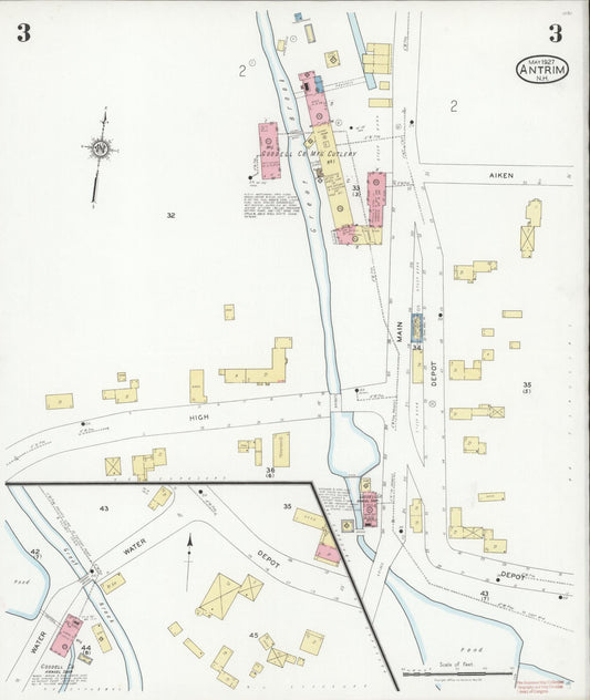 Sanborn Fire Insurance Map from Antrim, Hillsborough County, New Hampshire (1927), Sheet #0003 - Historic Sanborn Fire Insurance Map Print, vintage old map wall art, antique decor, genealogy gift, New Hampshire New Hampshire map