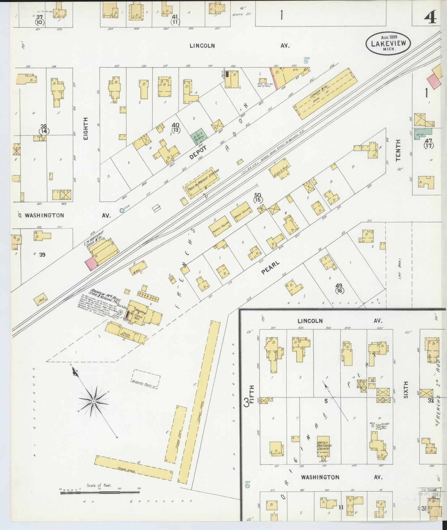 Sanborn Fire Insurance Map from Lakeview, Montcalm County, Michigan (1899), Sheet #0004 - Complete Map Set gallery image, historic Sanborn map, vintage wall art, Michigan Michigan