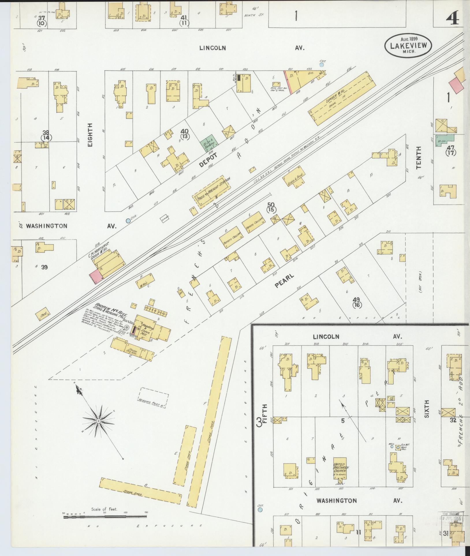 Sanborn Fire Insurance Map from Lakeview, Montcalm County, Michigan (1899), Sheet #0004 - Complete Map Set gallery image, historic Sanborn map, vintage wall art, Michigan Michigan