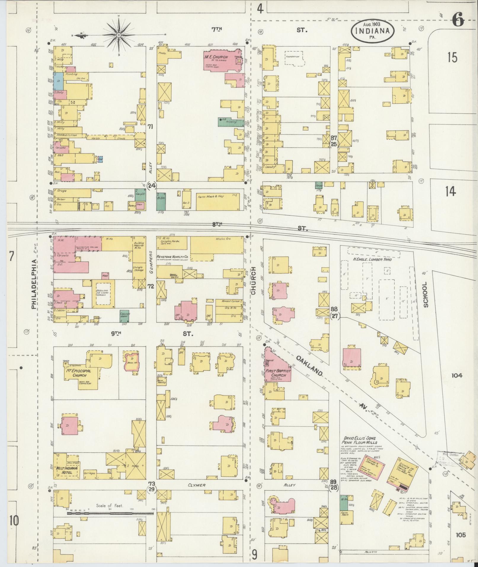 Sanborn Fire Insurance Map from Indiana, Indiana County, Pennsylvania (1903), Sheet #0006 - Historic Sanborn Fire Insurance Map Print, vintage old map wall art, antique decor, genealogy gift, Sanborn Fire Insurance Map from Indiana Indiana map