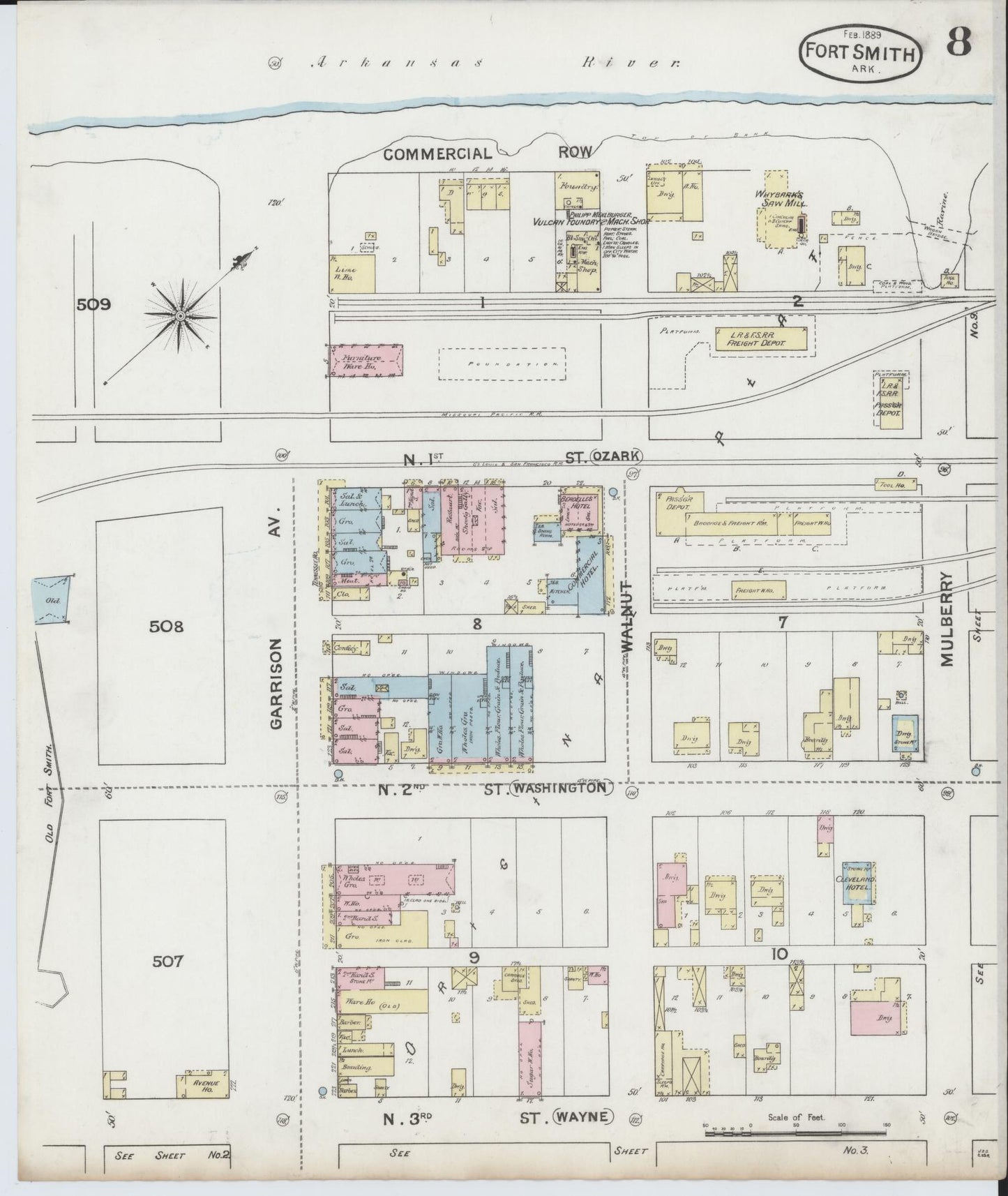 Sanborn Fire Insurance Map from Fort Smith, Sebastian County, Arkansas (1889), Sheet #0008 - Complete Map Set gallery image, historic Sanborn map, vintage wall art, Arkansas Arkansas