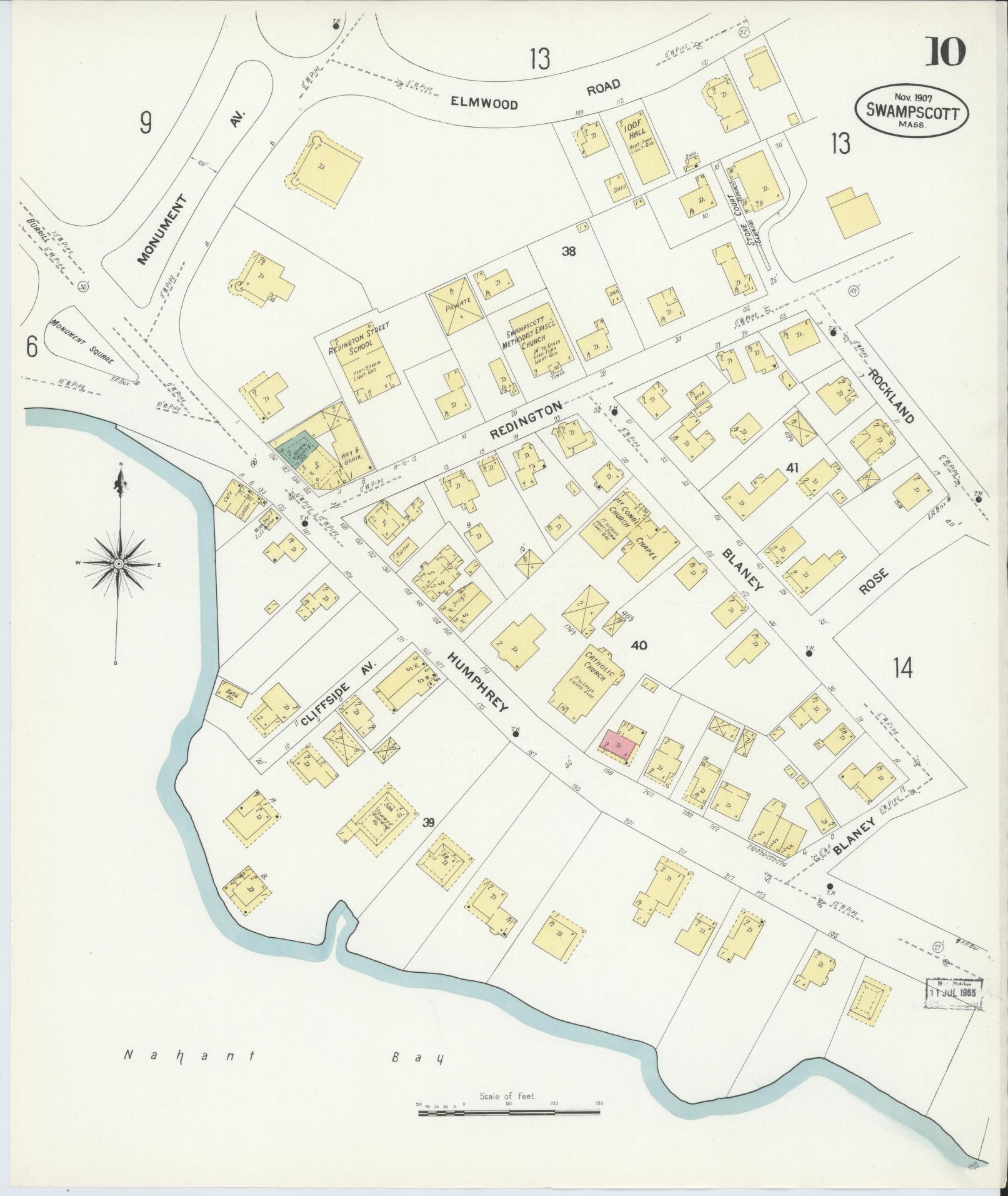 Sanborn Fire Insurance Map from Swampscott, Essex County, Massachusetts (1907), Sheet #0010 - Historic Sanborn Fire Insurance Map Print, vintage old map wall art, antique decor, genealogy gift, Massachusetts Massachusetts map