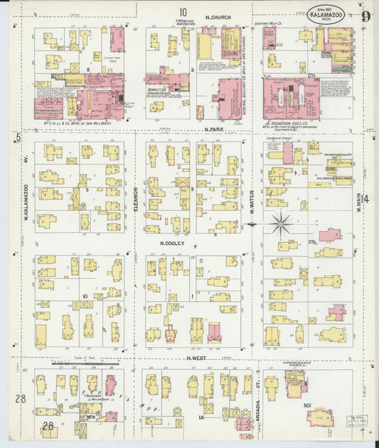 Sanborn Fire Insurance Map from Kalamazoo, Kalamazoo County, Michigan (1902), Sheet #0009 - Historic Sanborn Fire Insurance Map Print, vintage old map wall art, antique decor, genealogy gift, Michigan Michigan map